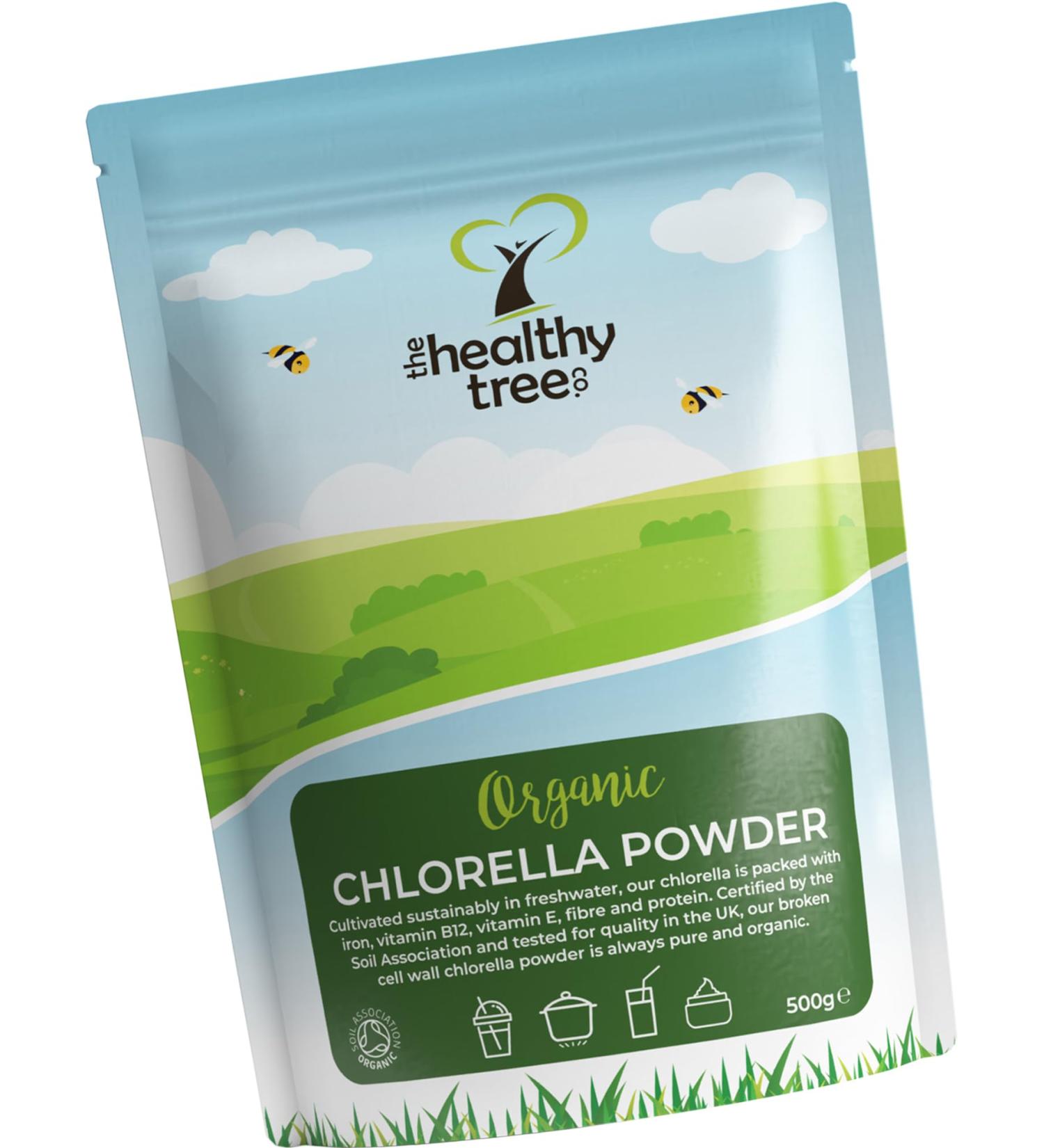 Organic Chlorella Powder by TheHealthyTree Company - High B12 Protein & Iron - UK Certified Vegan Vulgaris (500g) - Buy Online on GoSupps.com