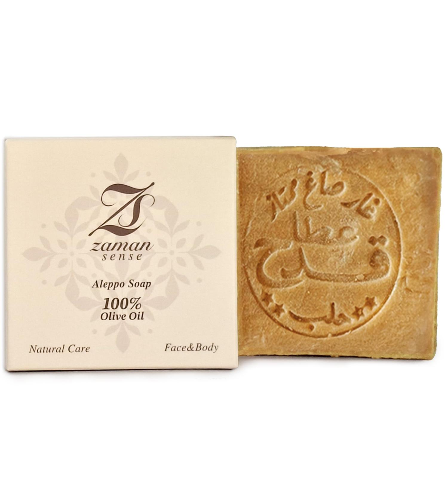  Zaman Sense Premium Aleppo Soap 100% Olive Oil - Handmade Naturally Cured Unscented - Natural Vegan Soap without Perfume or Additives - 200g - for Face Body and Hair - Buy Online on GoSupps.com