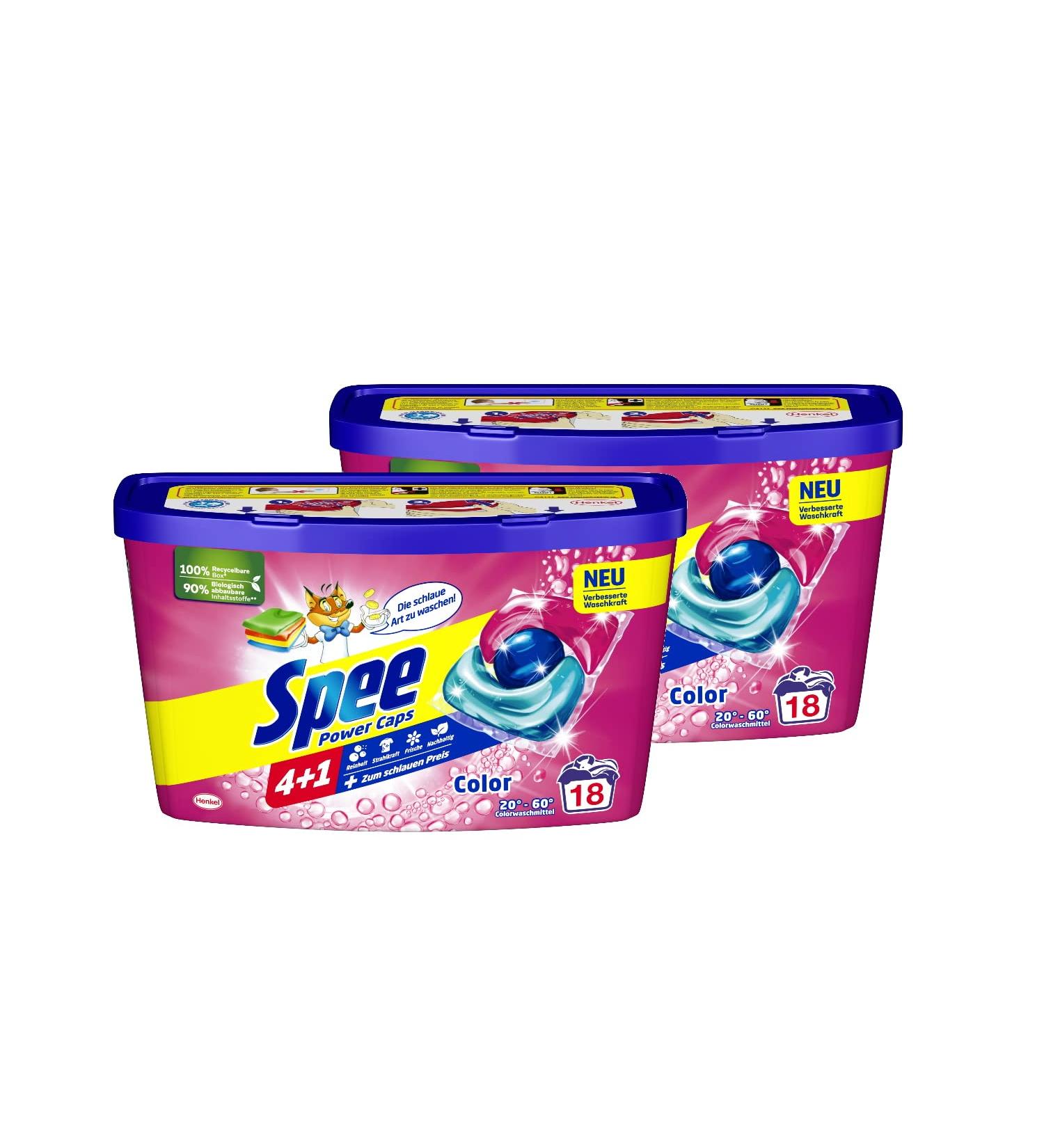 Spee Power Caps Color 4 + 1 - 36 WL | Eco-Friendly Color Detergent for Dark & Colored Linen - 2 Pack (18 Washloads Each) - Buy Online on GoSupps.com