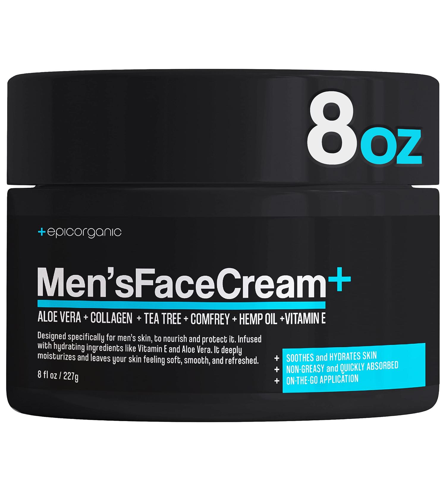 Organic Men's Face Cream | 24-Hour Hydration | Anti-Aging Moisturizer with Hyaluronic Acid, Collagen & Vitamin E | Improves Skin Texture | Men's Skin Care | 8oz - Buy Online on GoSupps.com