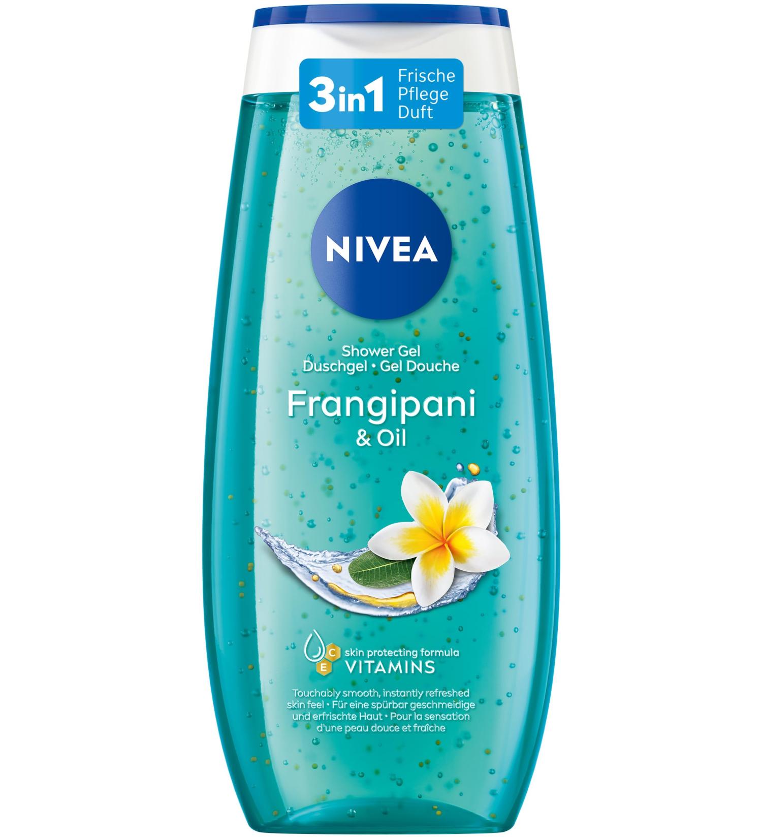Beiersdorf NIVEA Frangipani & Oil pH Neutral Skin Care Shower Gel with Invigorating Frangipani Flower Scent Soothing Shower with Nourishing Oil Beads (250ml)