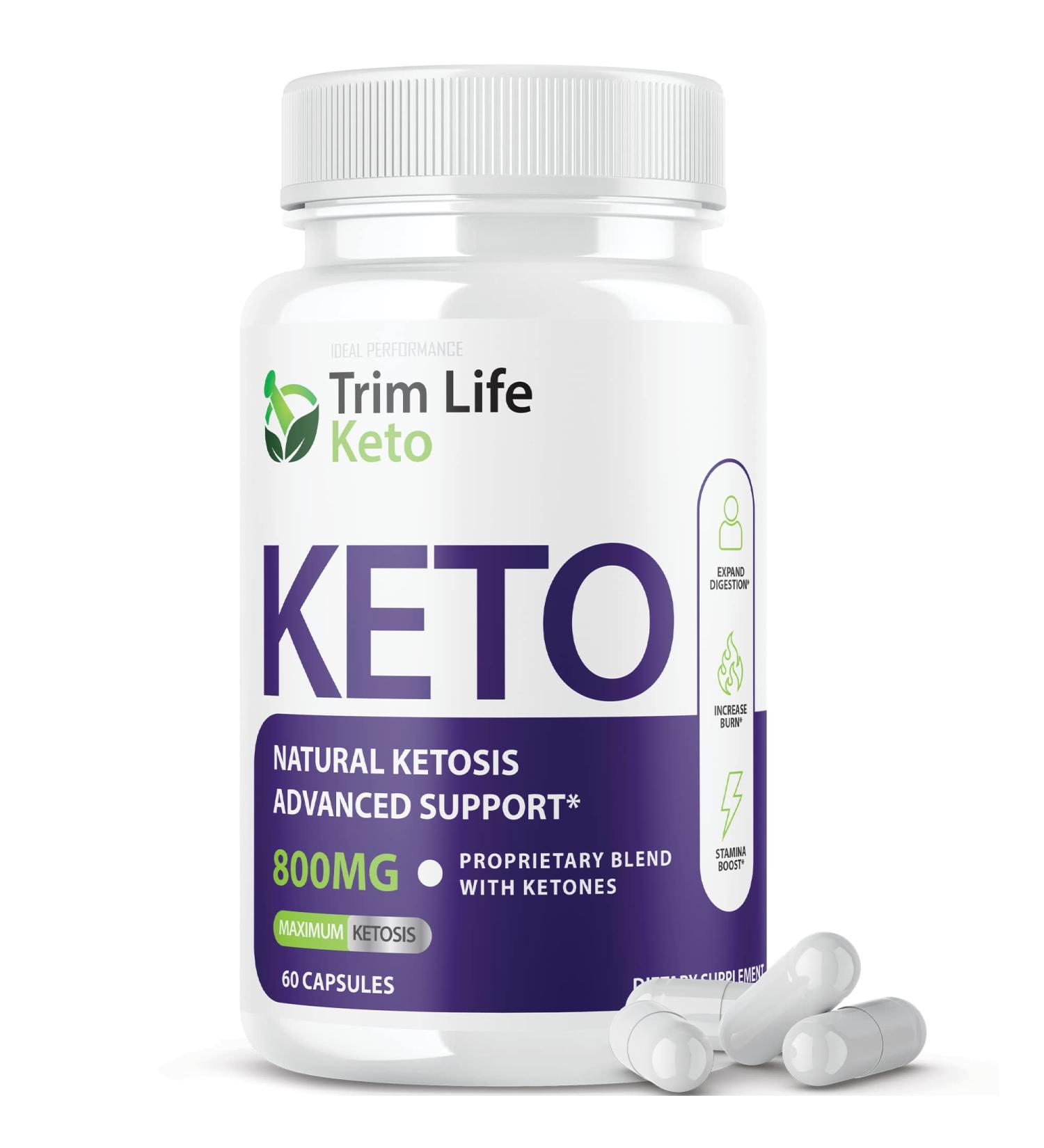 Trim Life Keto Pills 800mg - Extra Strong Ketosis Supplement for Weight & Fat Management - 60 Capsules - Buy Online on GoSupps.com