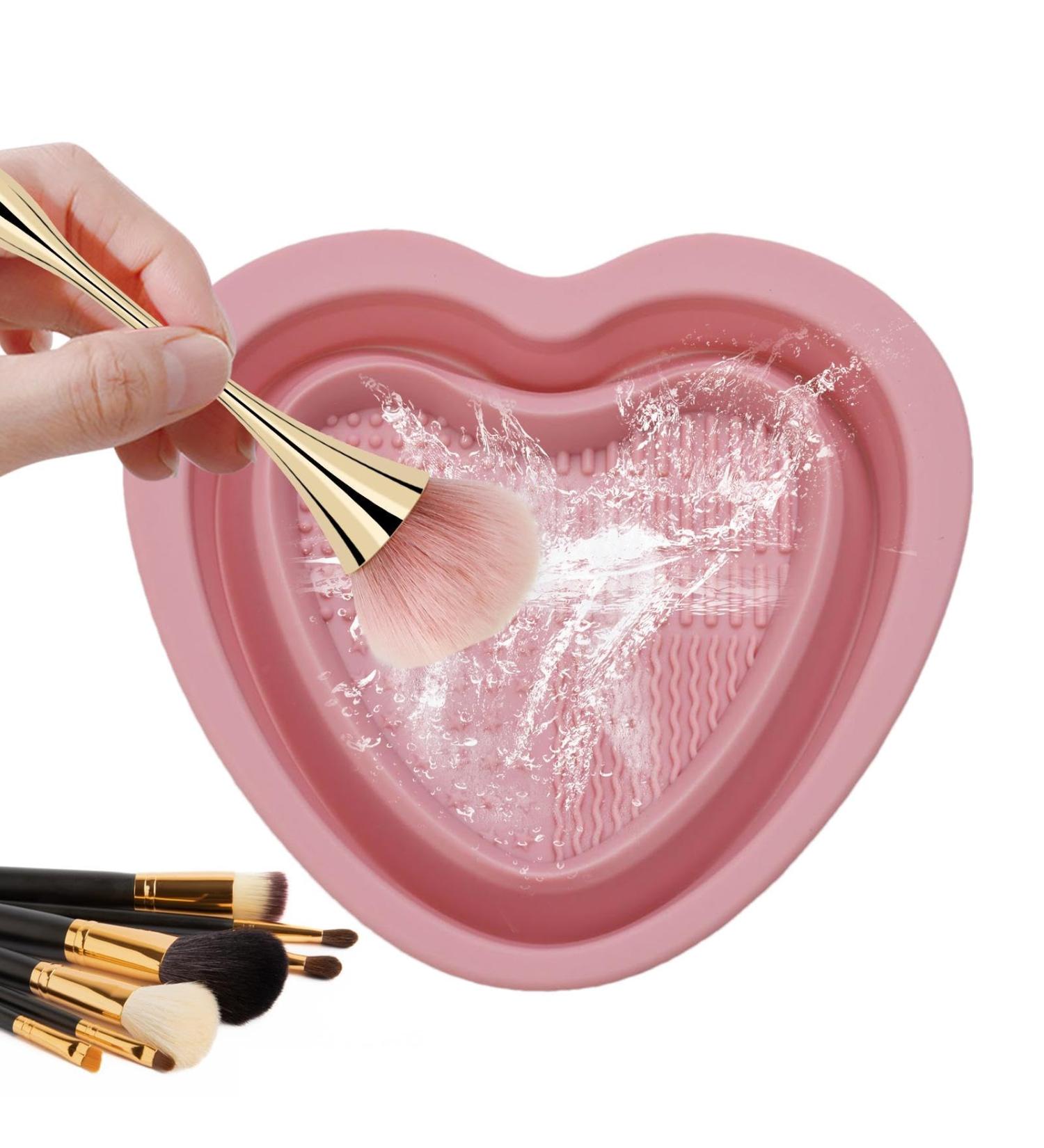 DASHIELL Makeup Brush Cleaner Bowl Heart Shape Silicone Cosmetic Brush Cleaner | Foldable Portable Washing Tool Brush Cleaning Pad for Makeup Lovers pink - Buy Online on GoSupps.com