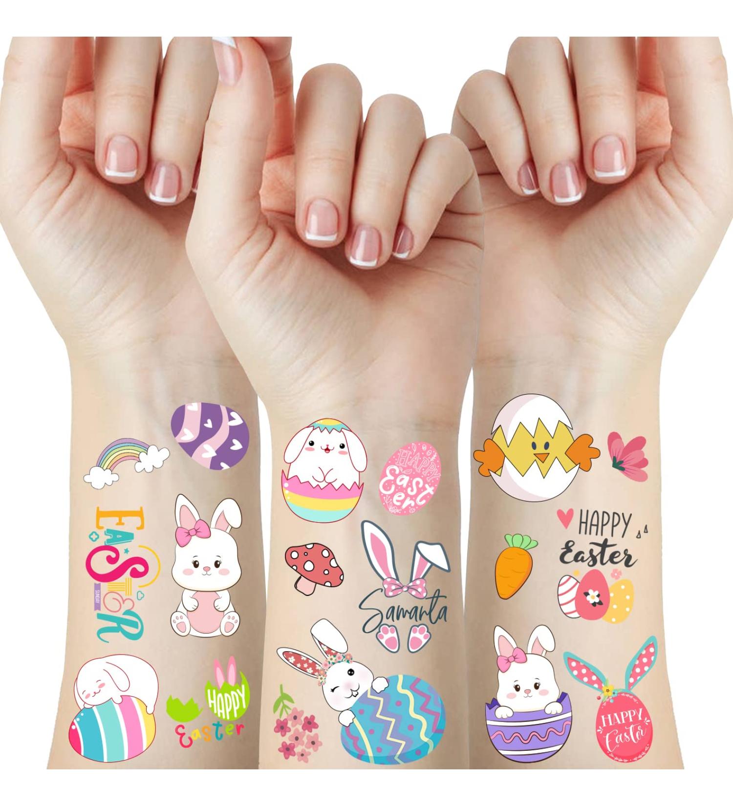 Easter Temporary Tattoos for Kids - Bunny Egg Rabbit Flower Butterflies Stickers - 10 Sheets - Easter Party Supplies & Decorations - Buy Online on GoSupps.com