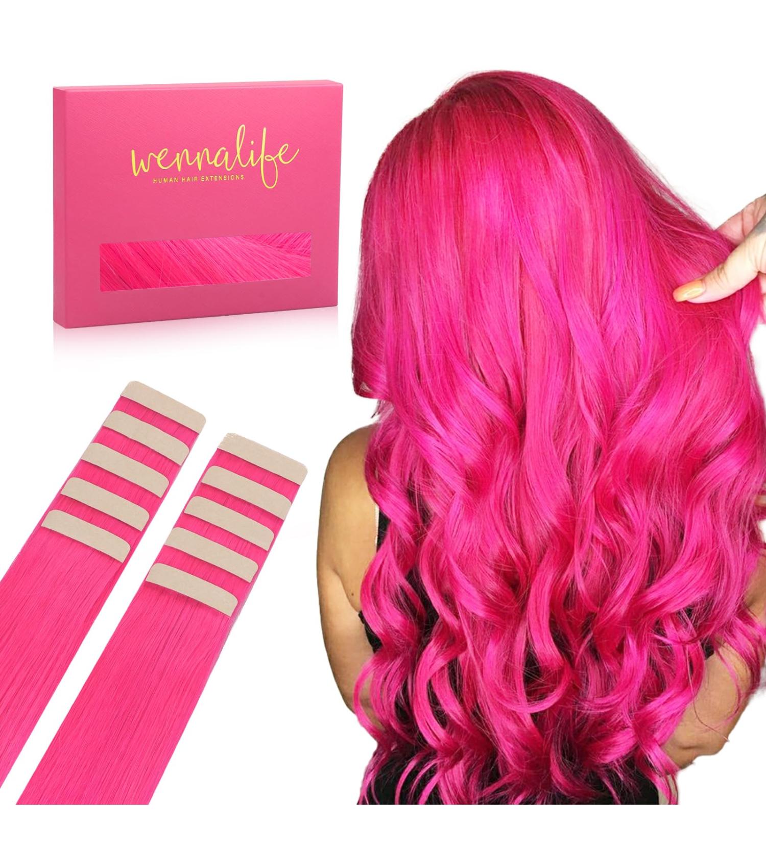 Salife Hot Pink Tape In Extensions - 10 Pcs Real Hair 45cm 25g Invisible Hair Extensions for Girls - Buy Online on GoSupps.com