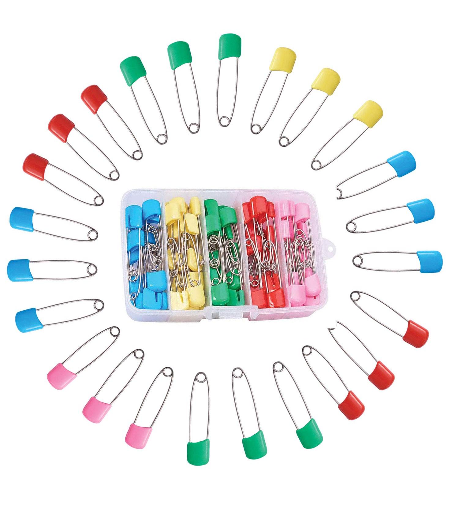Trimming Shop 100pcs Stainless Steel Safety Pins with Plastic Head - Baby Nappy Fastening & Crafting - Assorted Colour (5cm) - Buy Online on GoSupps.com