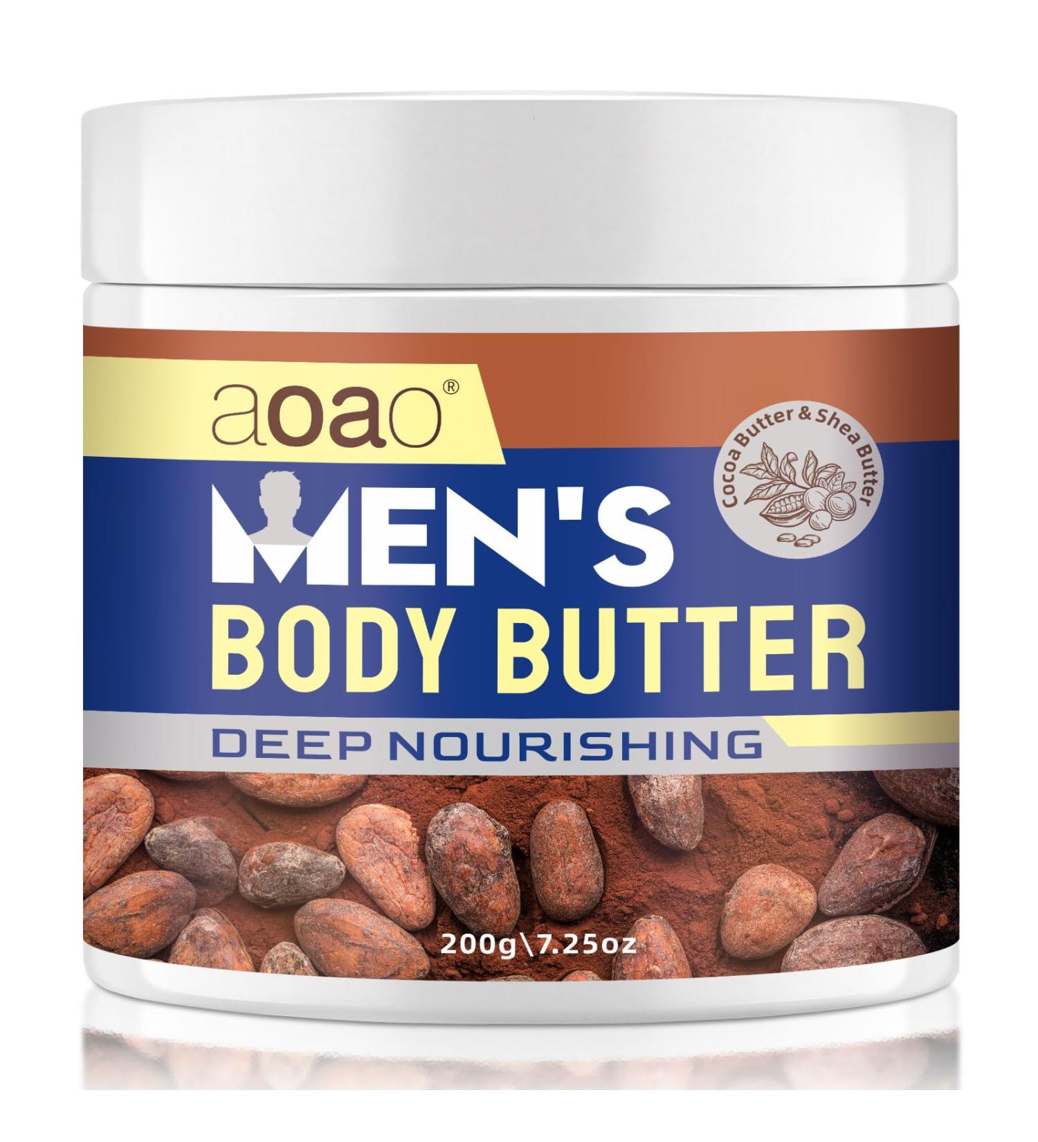 AOAO Cocoa Body Butter for Men, Skin Barrier Repair + Deep Nourishing with Shea Butter & Vitamin E, Body & Face Moisturizer for Extremely Dry Skin, Softens and Soothes, 200g/7.25 oz (Cocoa Butter-2) - Buy Online on GoSupps.com