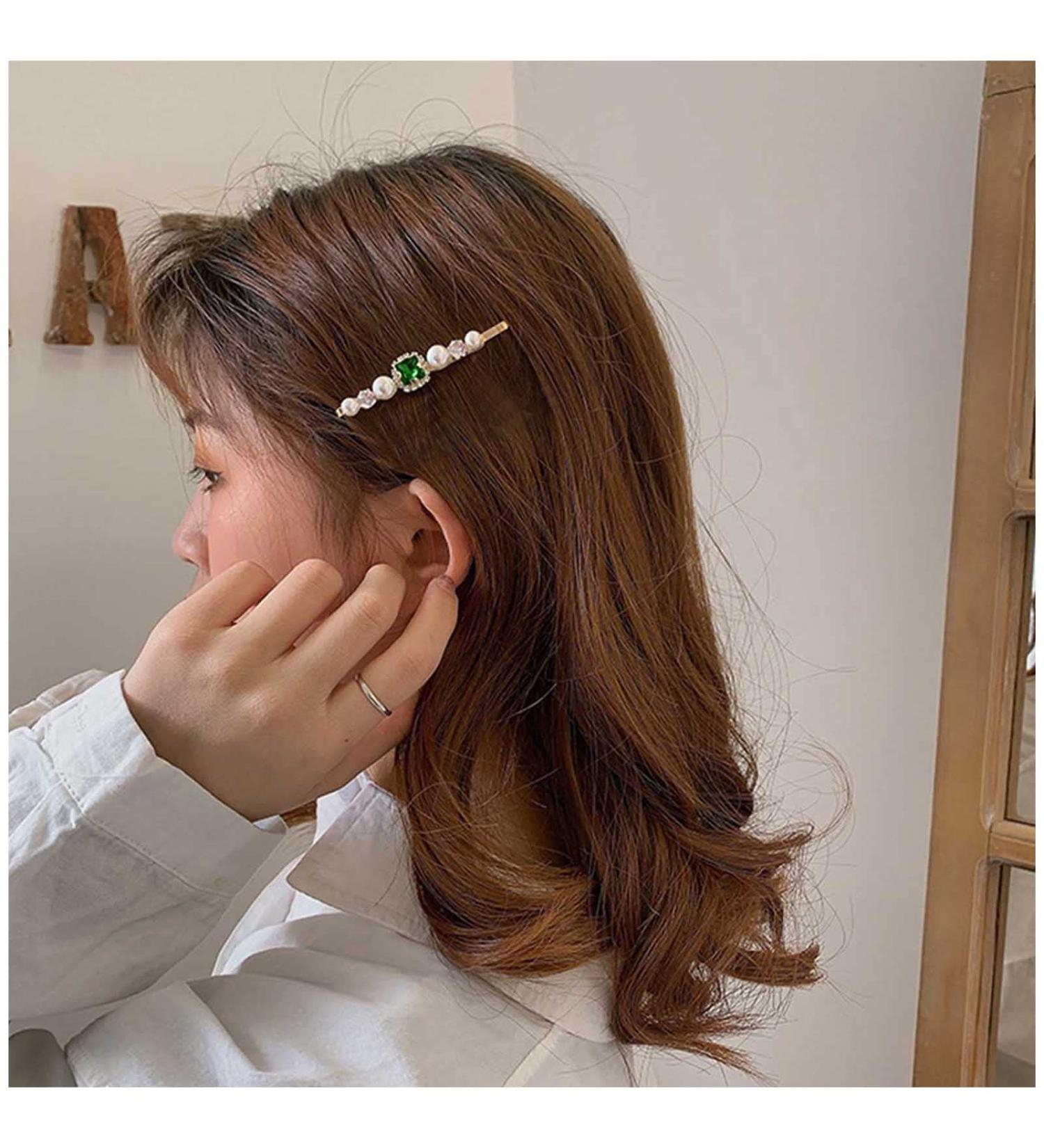Inilbran Vintage Emerald Crystal Hair Clips Green Emerald Hair Pins Barrettes Gold Crystal Pearl Hairpin Barrette Shiny Cz Pearl Hair Pins Hairclip Decorative Bobby Pins Crystal Wedding Headpieces - Buy Online on GoSupps.com