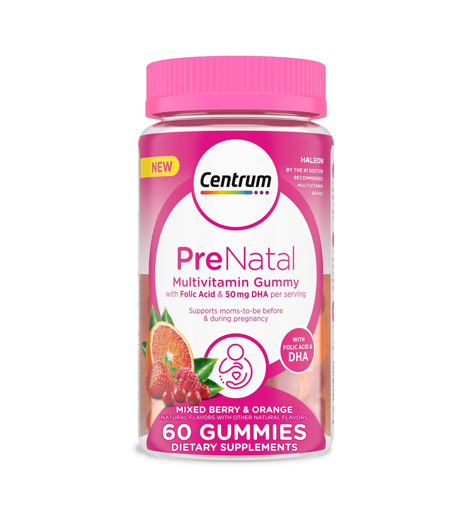 Centrum Prenatal Multivitamin Gummies with DHA and Folic Acid - 60 Count, Mixed Berry & Orange Flavors, 30 Day Supply - Buy Online on GoSupps.com