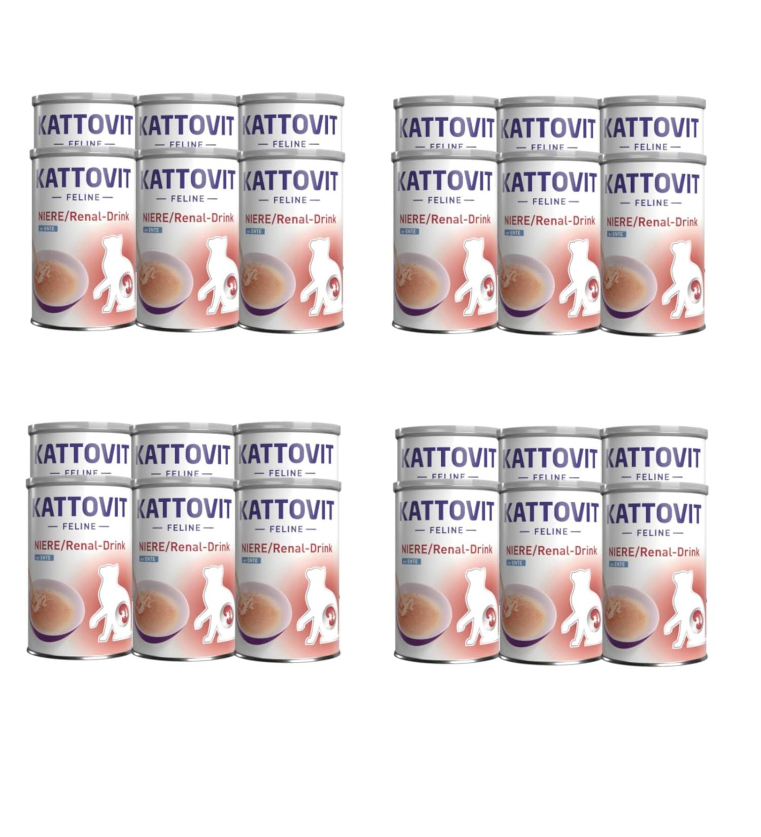 Kattovit Niere/Renal-Drink Duck | Pack of 24 | 24 x 135 ML | Complementary food for adult cats | Meat pieces with duck | to support kidney function - Buy Online on GoSupps.com