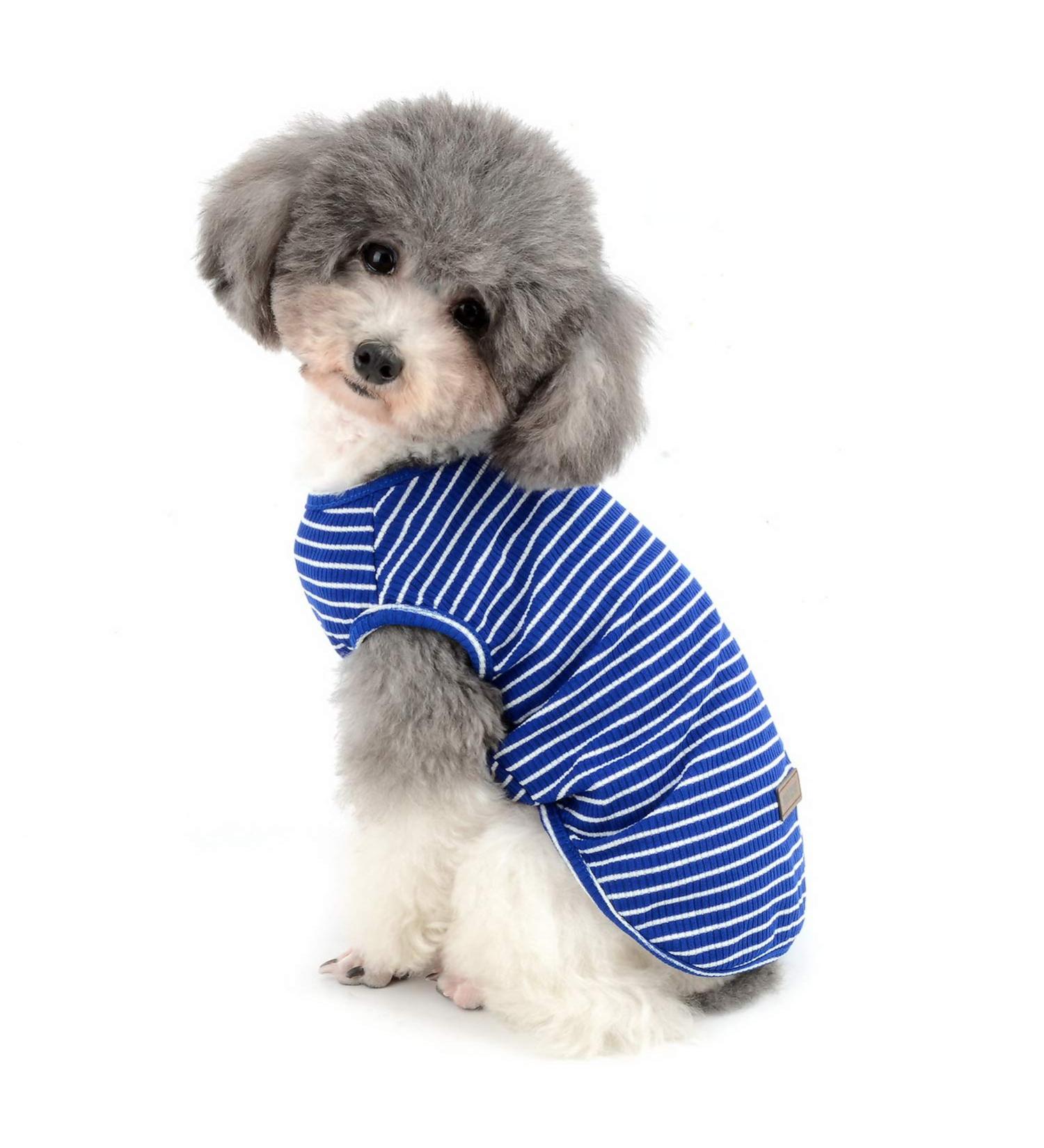 Zunea Striped Dog Shirt for Small Dogs & Cats - Soft Cotton Summer Tank Top - Blue - Size L (1 Pack) - Buy Online on GoSupps.com
