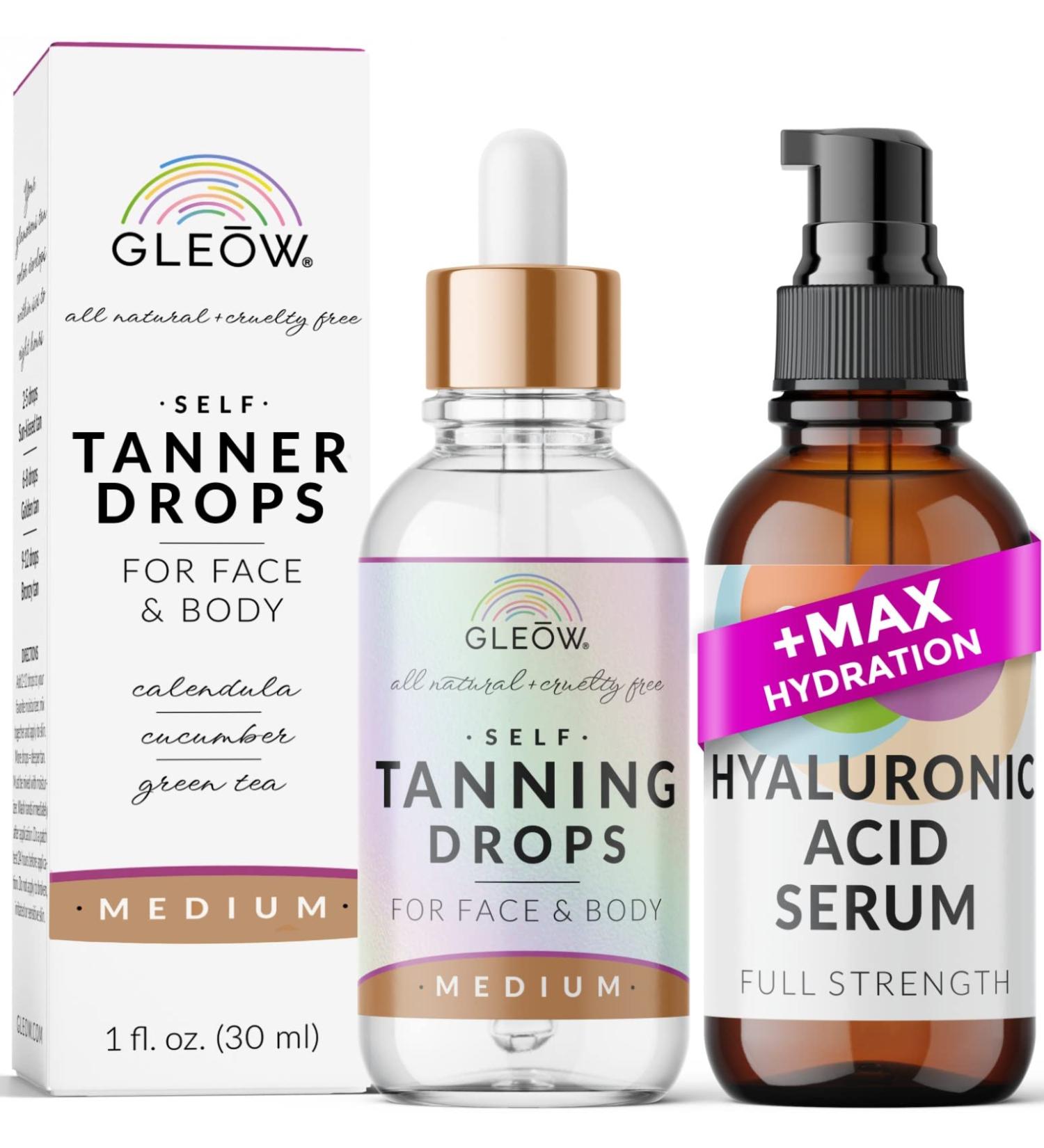 Sunless Self Tanner Drops for Face & Body with Hyaluronic Acid - Medium Tan - Buy Online on GoSupps.com