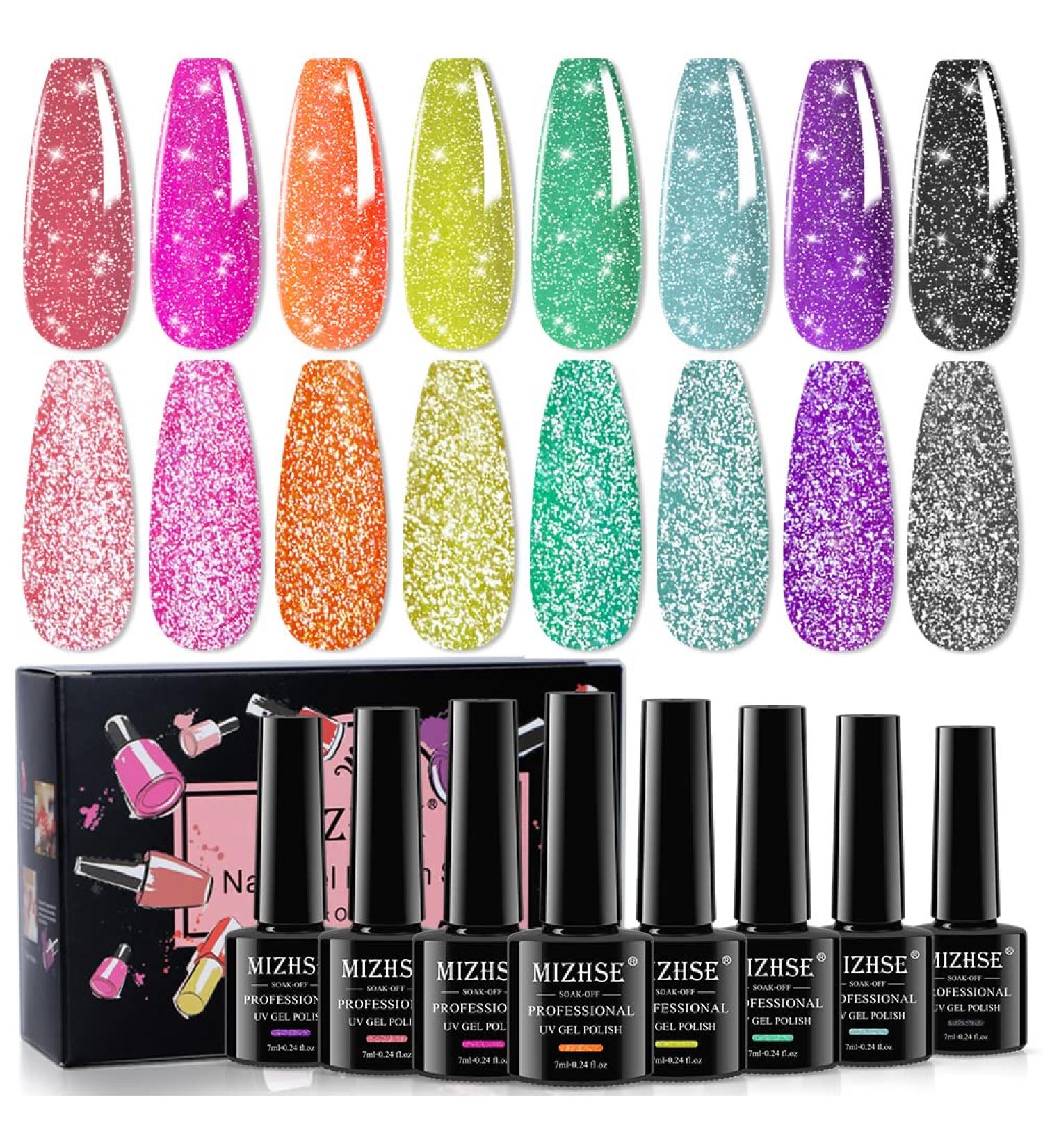 MIZHSE Neon Reflective Glitter Gel Polish Set - Sparkly Diamond Shimmer - Soak Off UV LED - Home & Salon Manicure - Buy Online on GoSupps.com