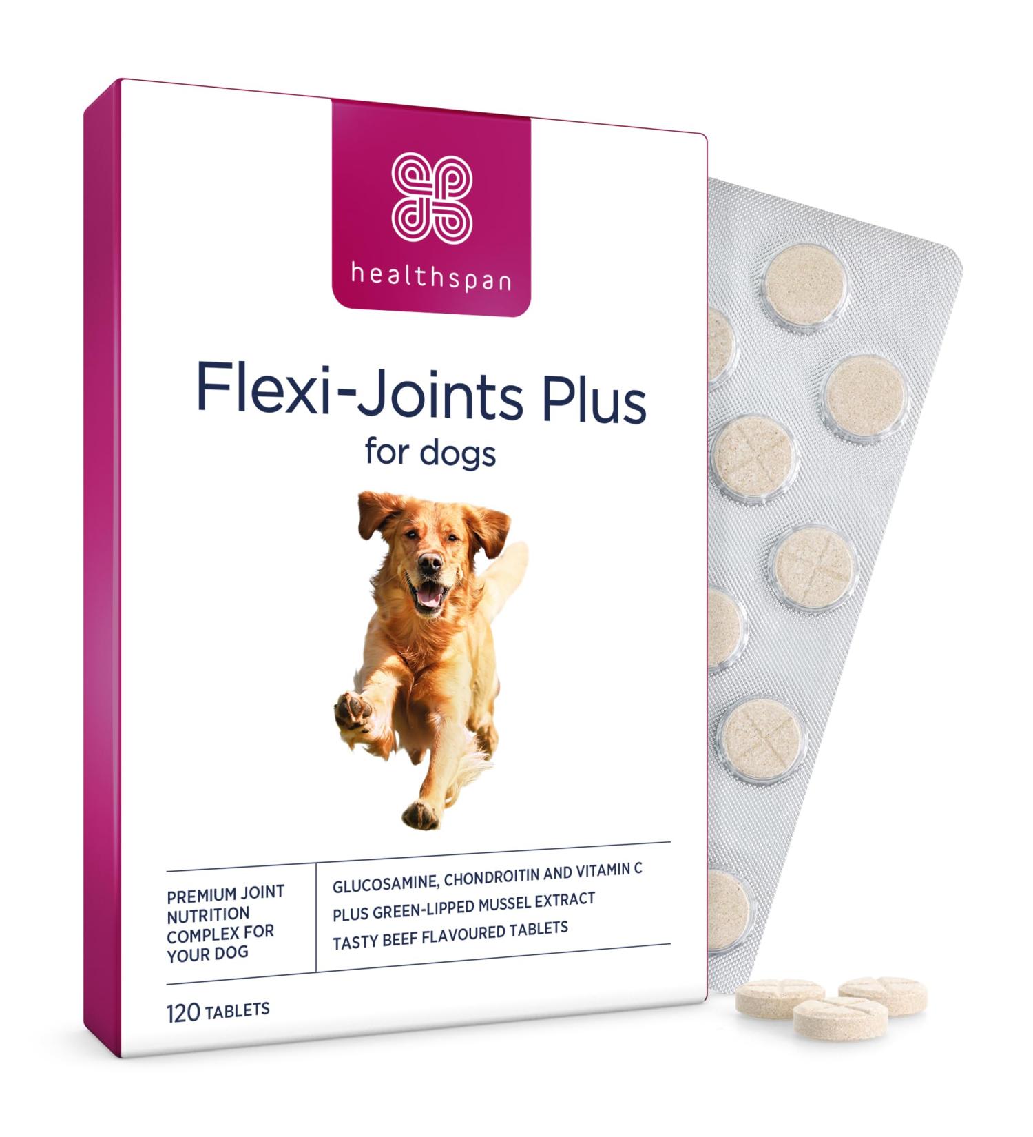 Healthspan Flexi-Joints Plus for Dogs (120 Tablets) | 500mg Glucosamine HCI for Joint Support | With Chondroitin & Beef Flavor - Buy Online on GoSupps.com