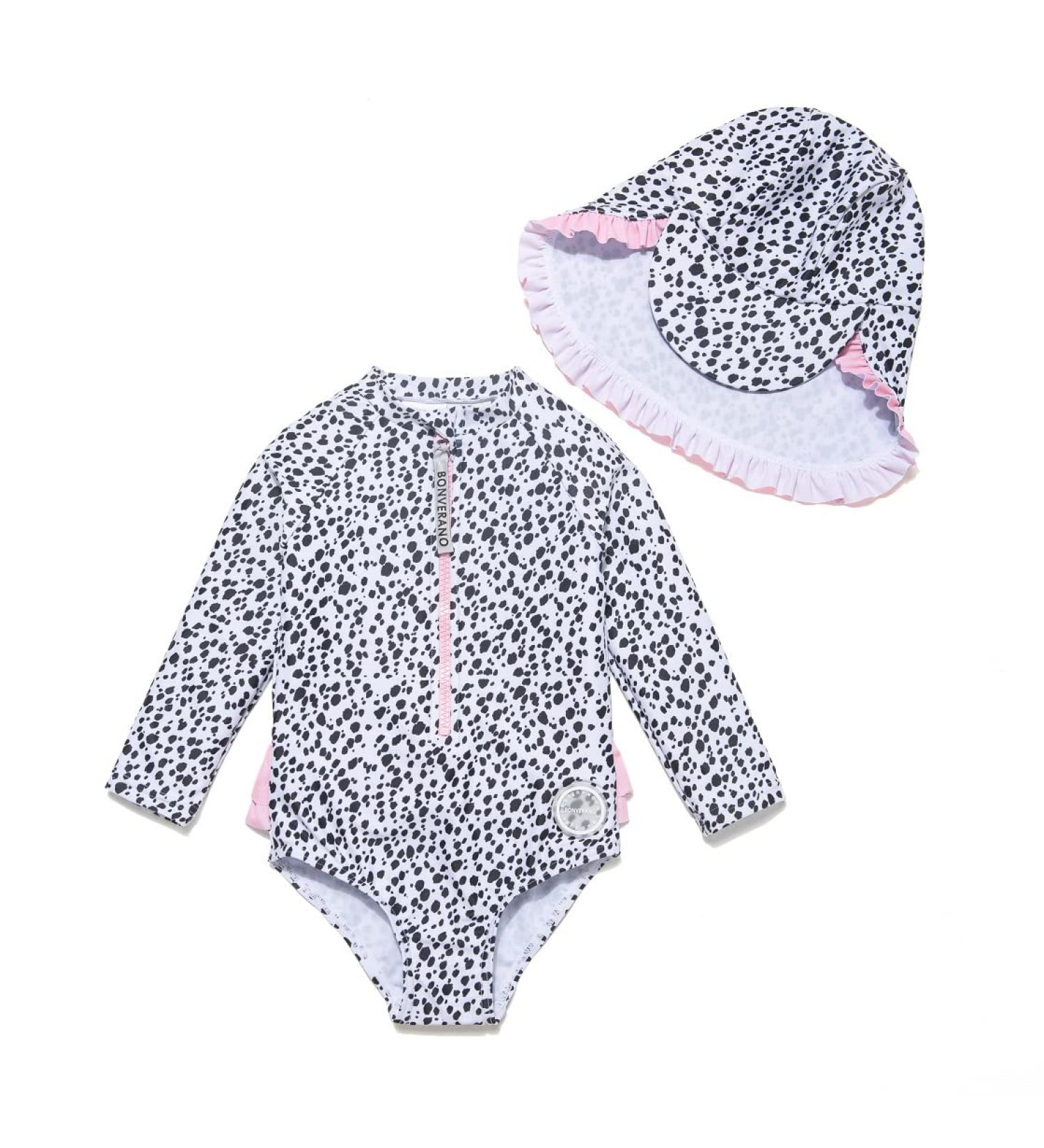 Bonverano Baby Girls Long-Sleeve Swimsuit UPF 50+ Sun Protection 6-9 Months Black White - Buy Online on GoSupps.com