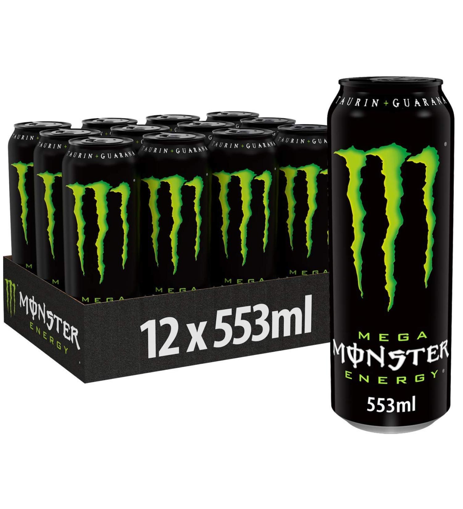 Monster Energy Caffeinated Drink - Classic Flavor in Resealable Cans (12 x 553ml) | International Shipping Available - Buy Online on GoSupps.com