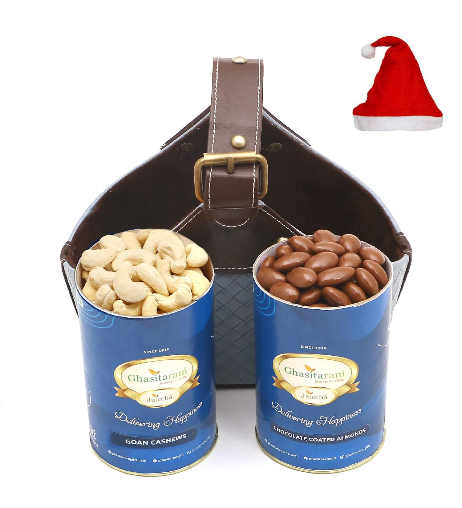 Jaiccha Ghasitaram Christmas Gifts Basket Small of Cashews and Chocolate Almonds - Buy Online on GoSupps.com