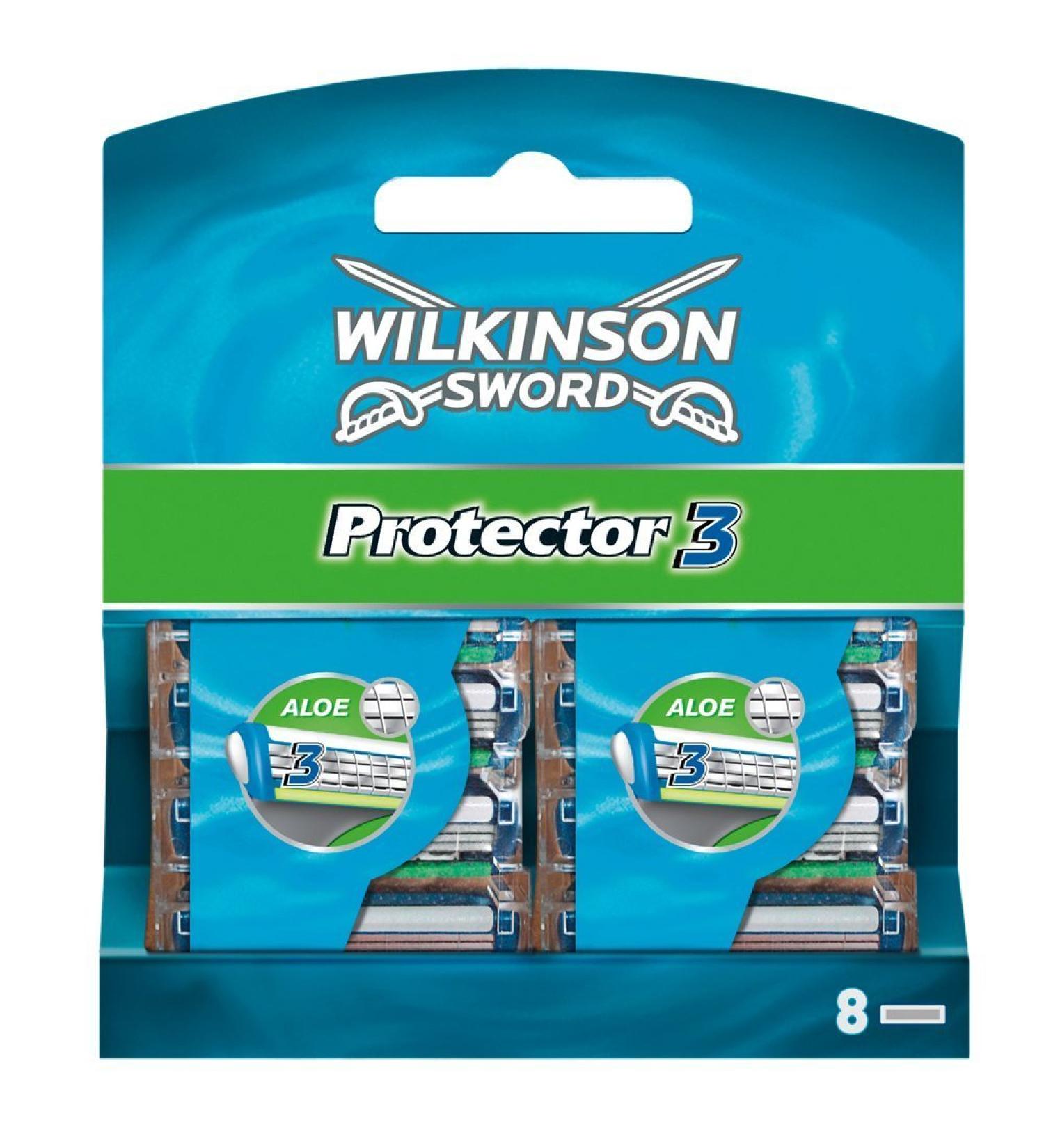 2 x 8 Wilkinson Sword Protector 3 razor blades with double pivot / 16 pieces / with aloe