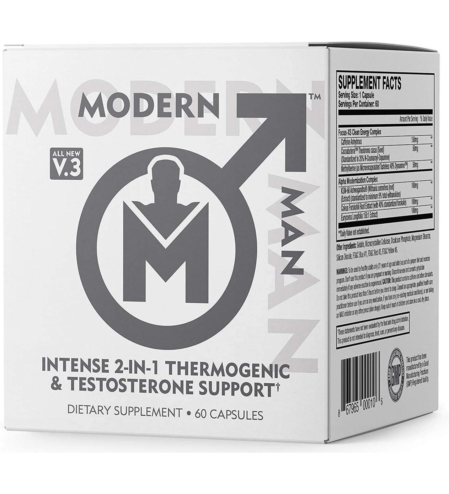 Modern Man V3 - Testosterone Booster + Thermogenic Fat Burner for Men  Boost Focus  Energy & Alpha Drive - Anabolic Weight Loss Supplement & Lean Muscle Builder | Lose Belly Fat - 60 Pills - Buy Online on GoSupps.com