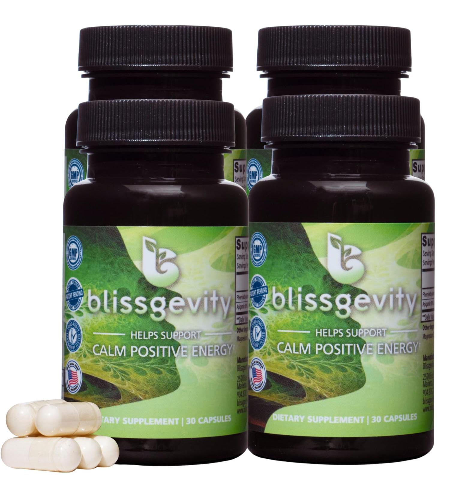 Blissgevity 150mg Apigenin - Phenylethylamine - Mood Support Supplement - Promotes Euphoria Focus and Mental Clarity - Natural Stress Relief - Calm Support - Intimacy Enhancer - 120 Capsules - Buy Online on GoSupps.com