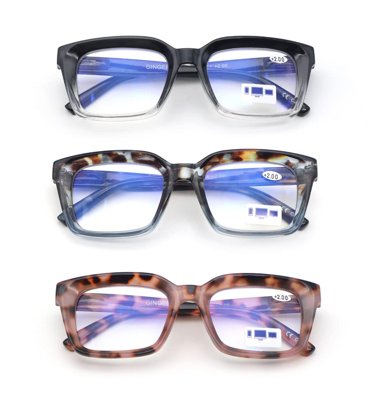 3 Pack Oprah Style Blue Light Blocking Square Reading Glasses for Men & Women | +1.5 Strength | Top Selling Computer Readers - Buy Online on GoSupps.com