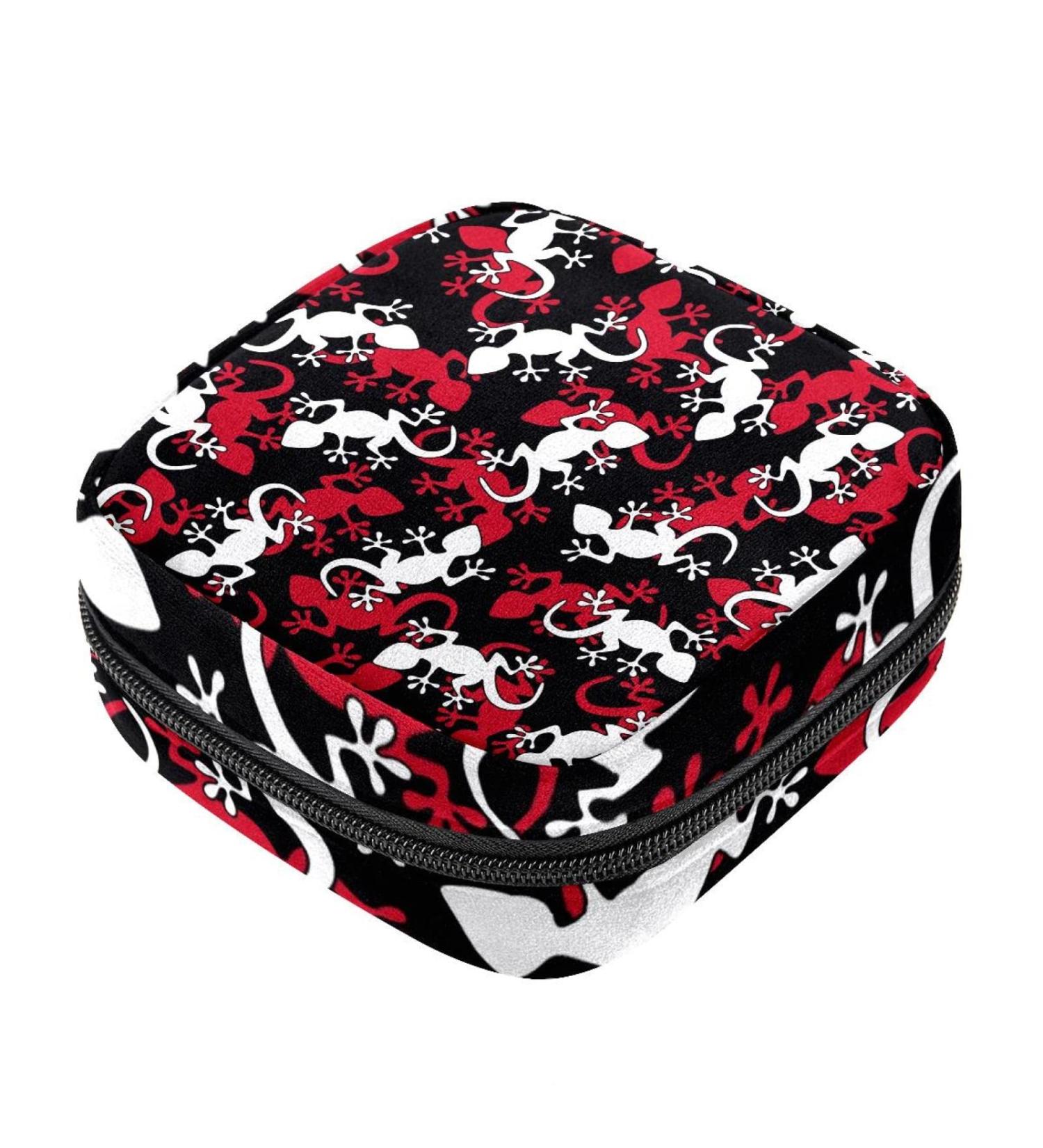 Portable Red and White Salamander Pattern Sanitary Napkin Storage Bag - Menstruation Pad & Menstrual Cup Pocket with Zipper for Teen Girls & Women - Buy Online on GoSupps.com