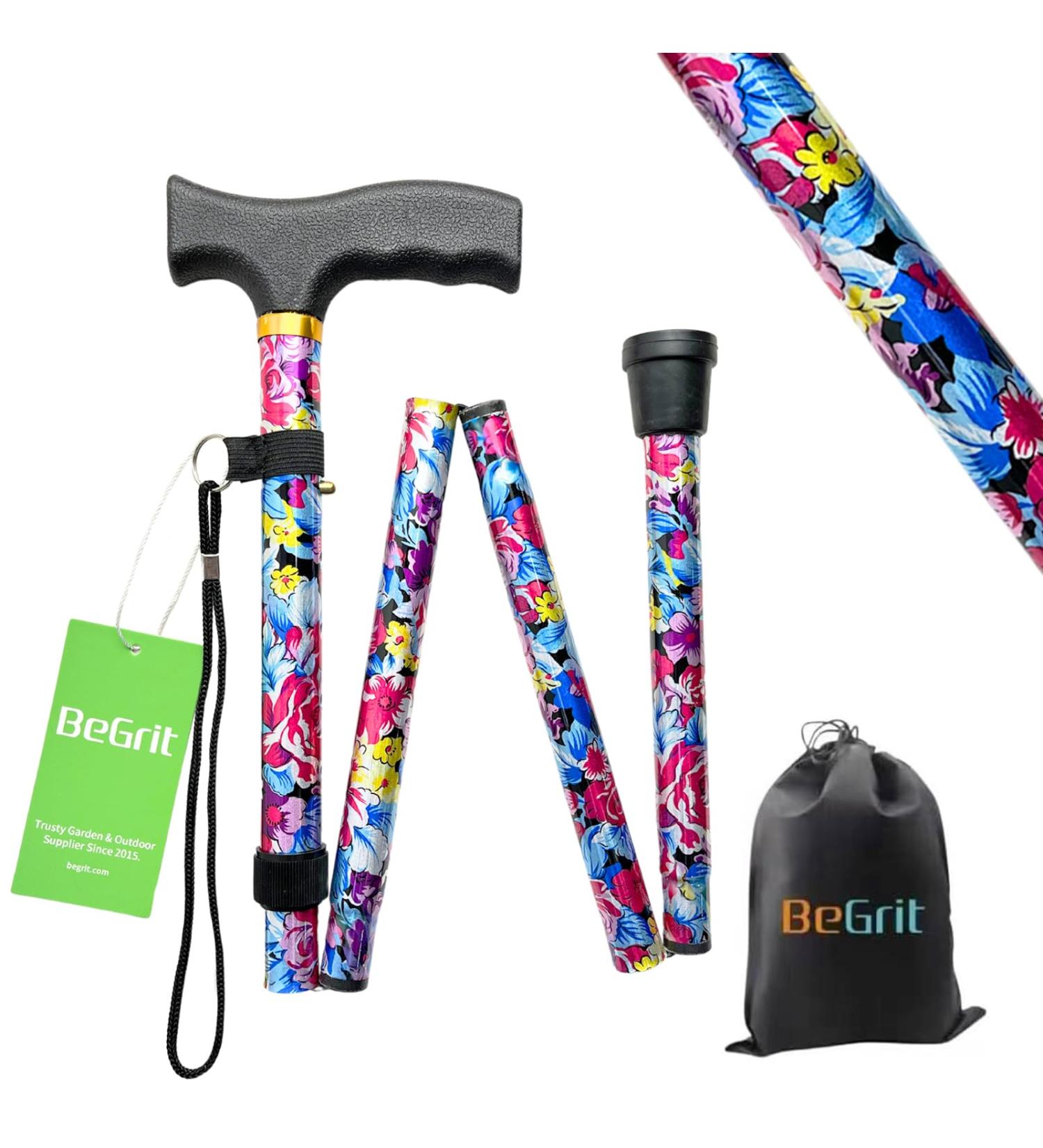 BeGrit Folding Walking Stick for Women - Adjustable & Lightweight Blue Mobility Aid - Buy Online on GoSupps.com