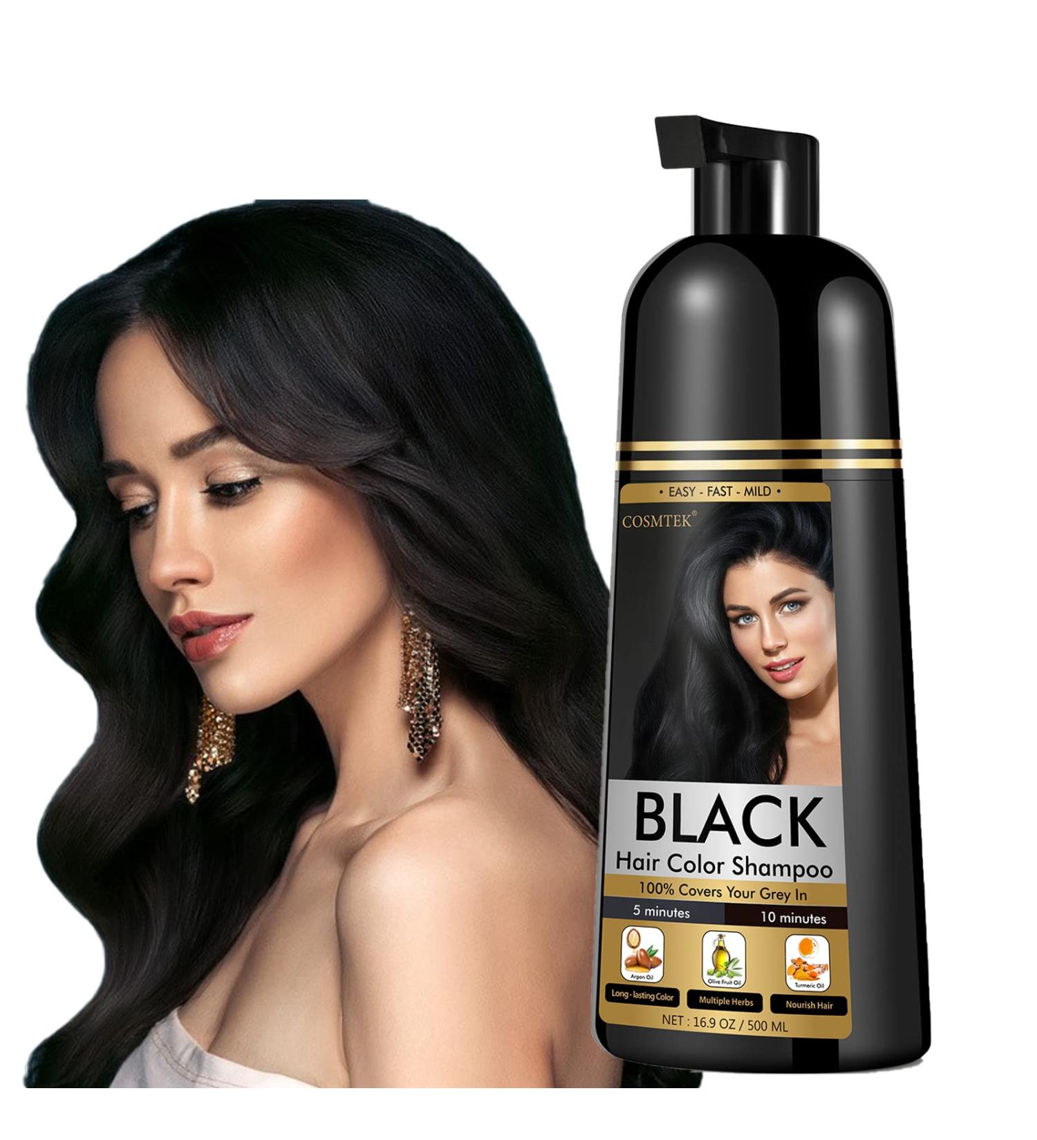 COSMTEK Black Hair Dye Shampoo for Gray | IVNIL Natural 3-In-1 Semi-Permanent Color for Women & Men | Herbal & Ammonia-Free | Fast Acting, Long Lasting | 16.9 fl oz - Buy Online on GoSupps.com