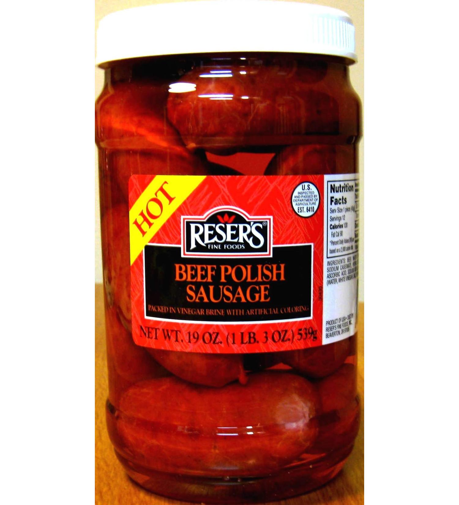 Reser's Hot Pickled Beef Polish Sausage Quart Jar - Authentic Flavor & Quality - Buy Online on GoSupps.com