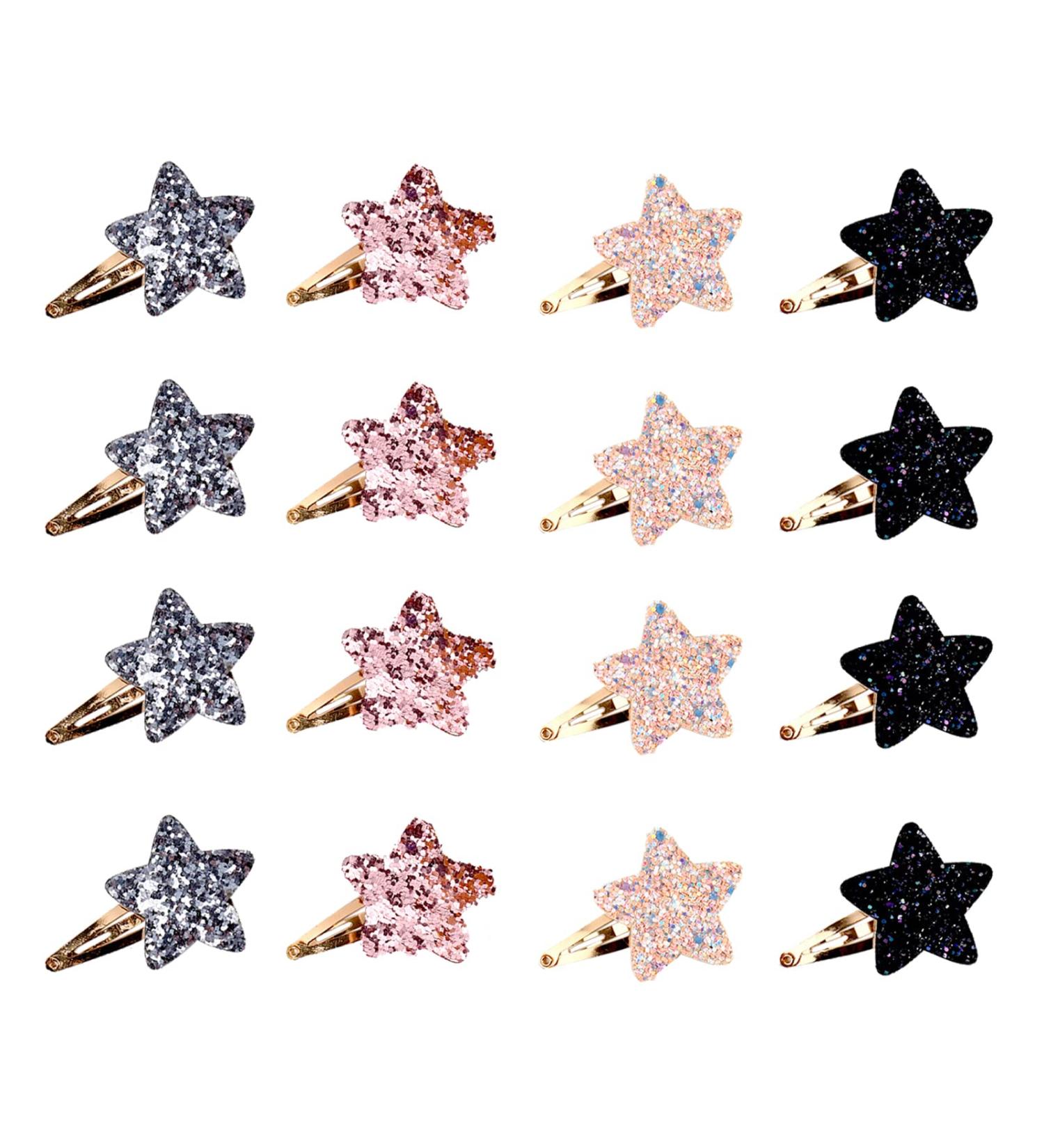 Cute Star Metal Snap Hair Clips - Set of 16 | Sparkly Fashion Barrettes for Women & Girls | No-Slip Accessories for Parties & Birthdays - Buy Online on GoSupps.com