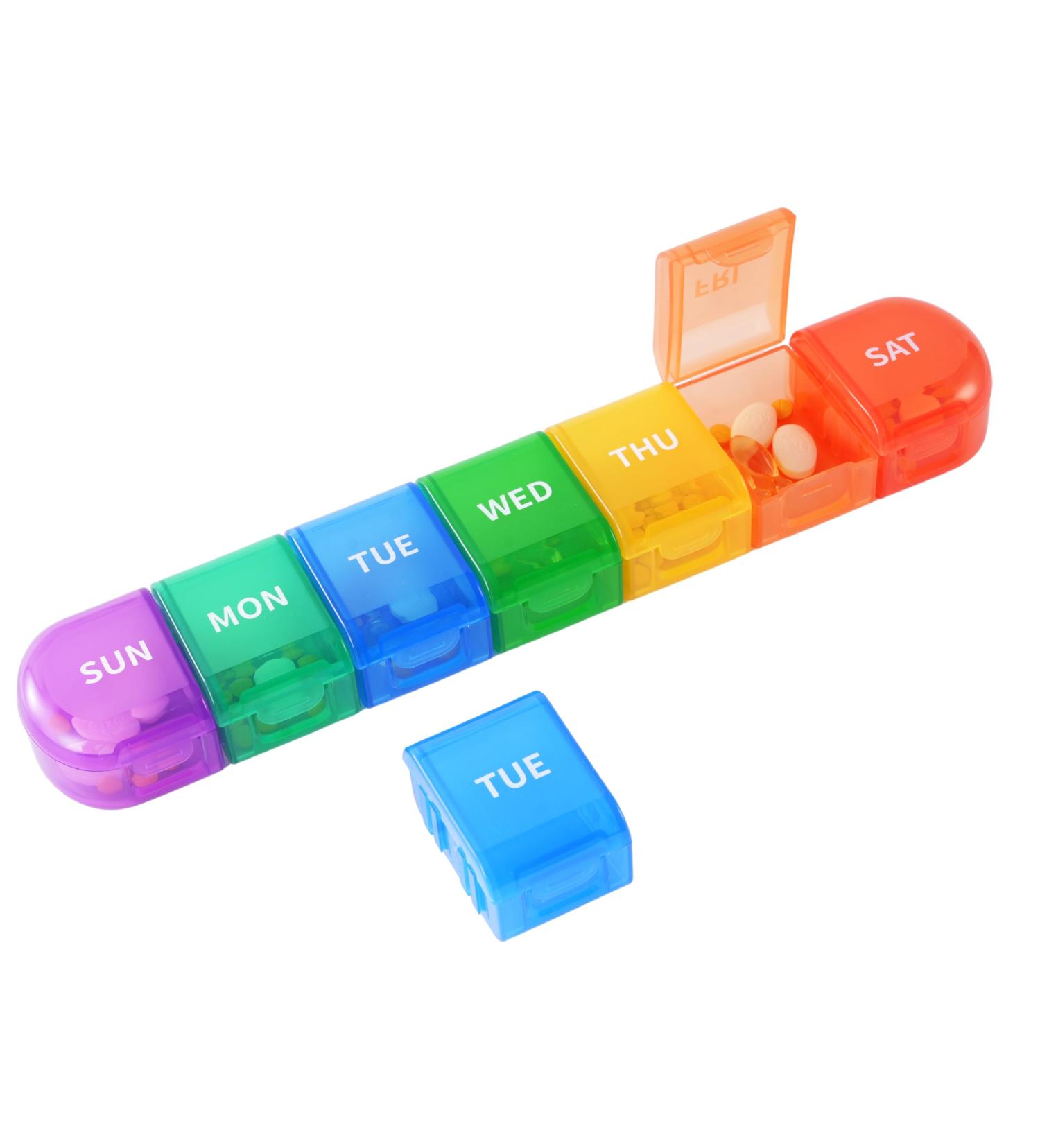 Weekly Pill Organizer - 1 Time A Day Detachable 7 Compartment Travel Case for Vitamins & Medicine - Colorful & Portable - Buy Online on GoSupps.com