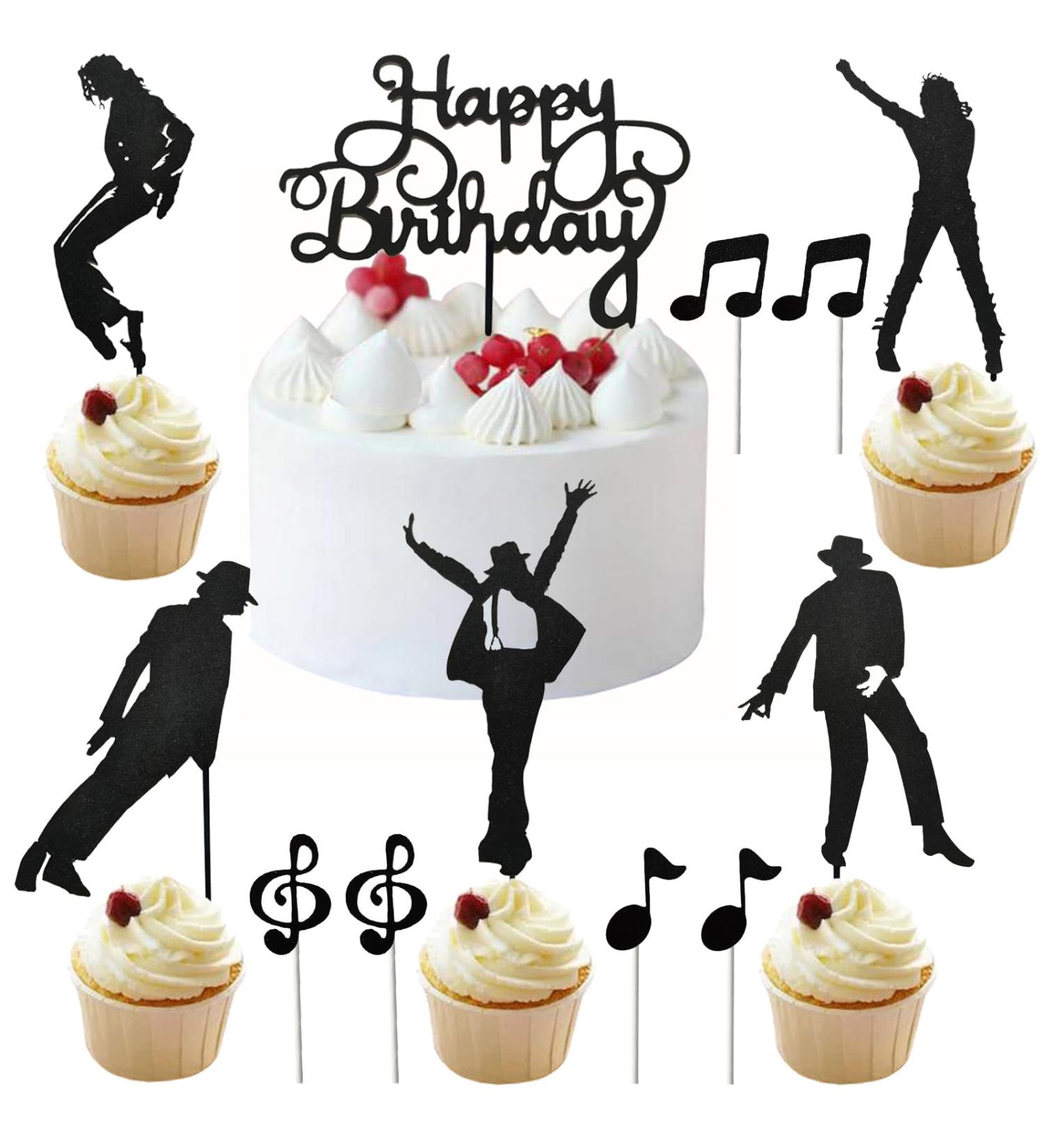 BOMJJOR 12pcs Birthday Cake Toppers Music Notes Michael MJ Cupcake Toppers for Music Themed Party Decorations Glitter Musical Symbols Cupcake Picks Black - Buy Online on GoSupps.com
