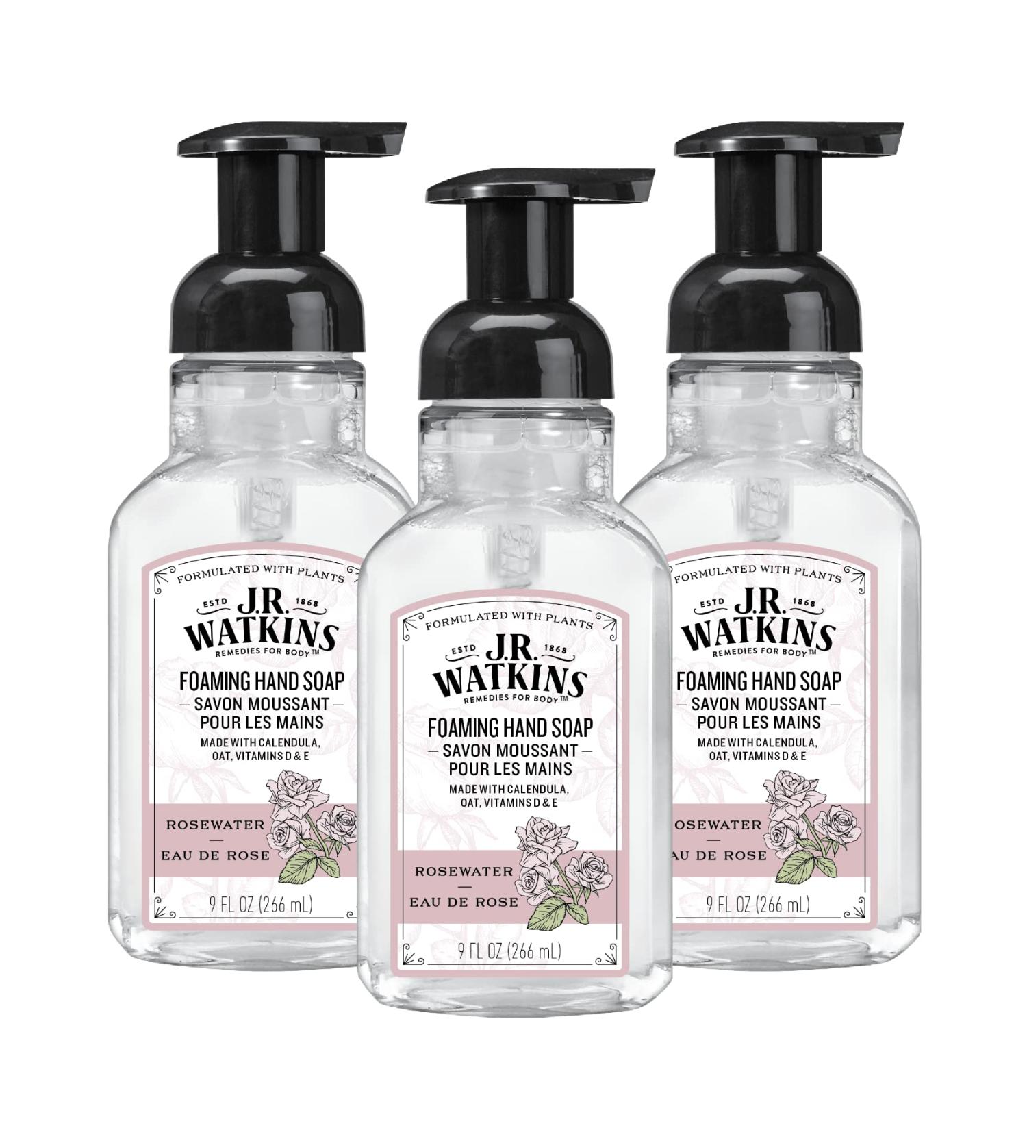 J.R. Watkins Rosewater Foaming Hand Soap 9 fl oz 3 Pack - All Natural, Alcohol-Free, Cruelty-Free, Moisturizing Foam Hand Wash - Made in USA - Buy Online on GoSupps.com