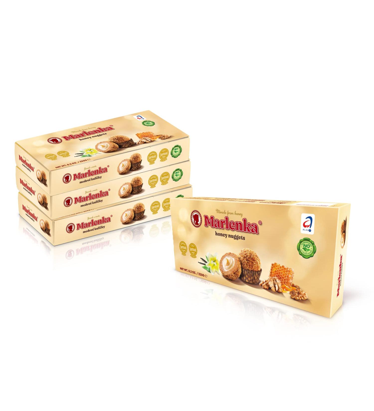 Marlenka honey balls 3 + 1 pack classic |Honey Nuggets |Pegs with honey |4 x 10 balls |4 x 235g |Big packs |Sweets taste similar to Marlenka Kuchen