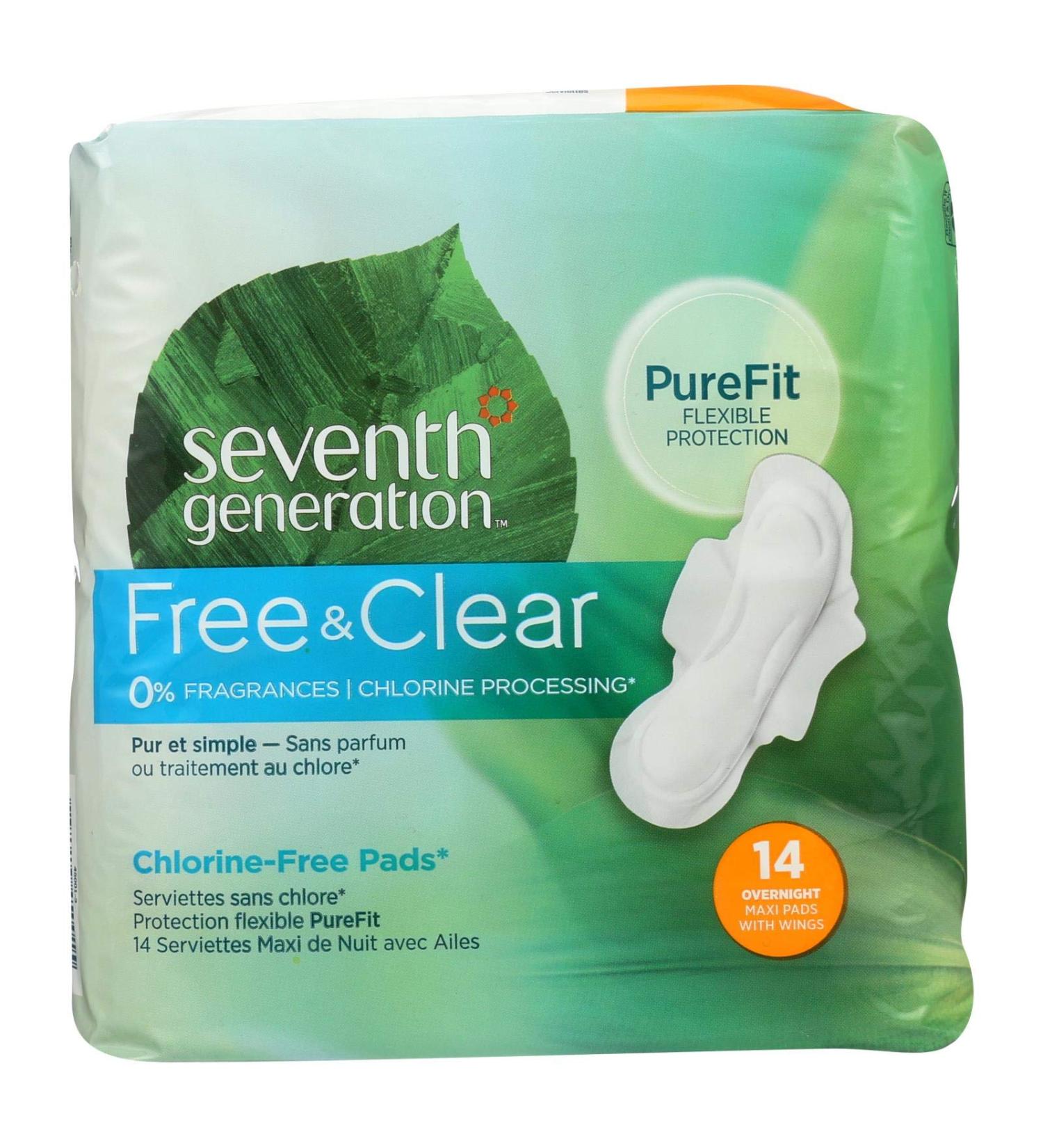 Seventh Generation Maxi Pads, Overnight - 14 ct - 2 pk 14 Count (Pack of 2)