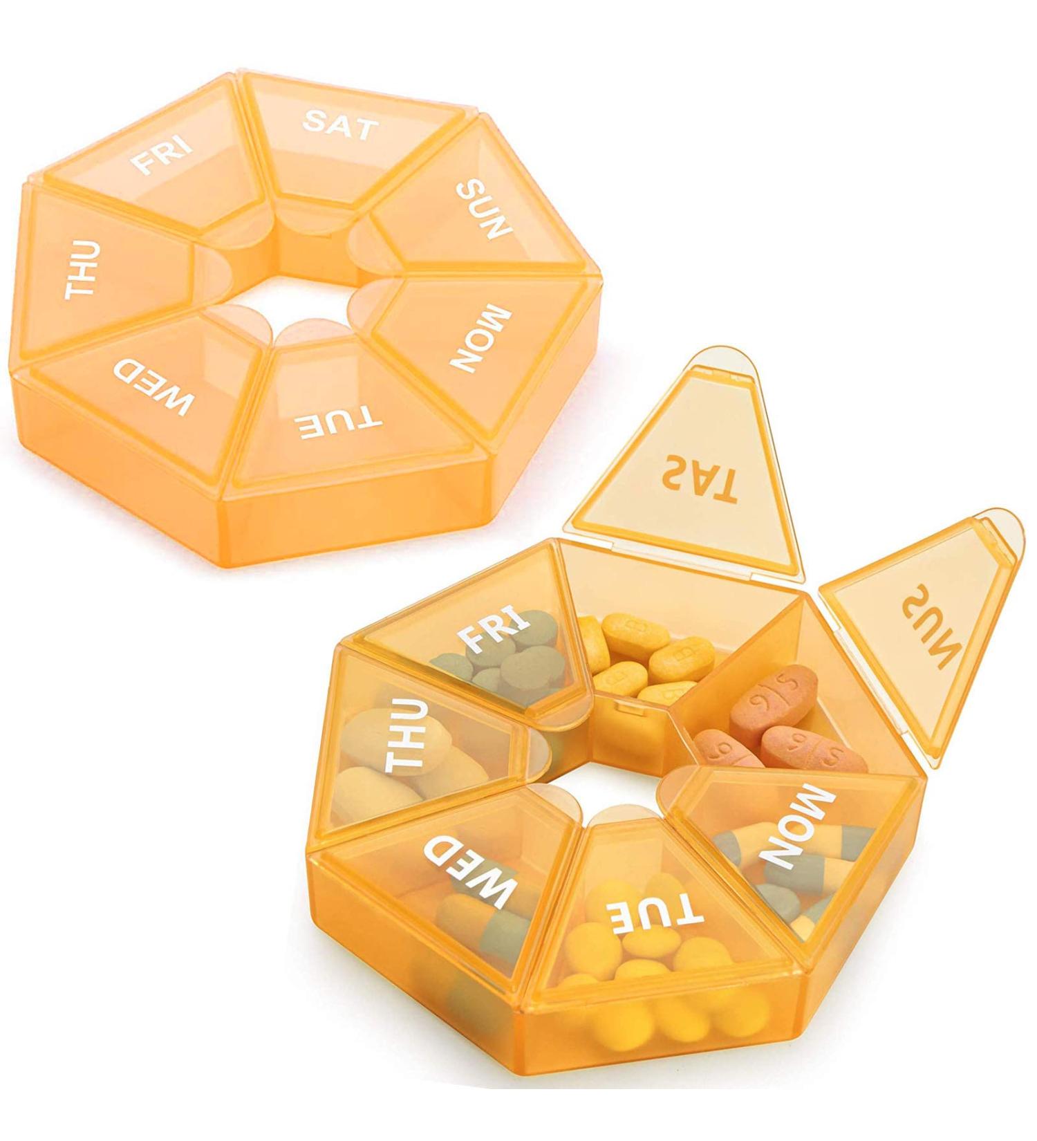2PCS Weekly Pill Organizer - Large 7 Day Pill Box for Vitamins & Supplements - Arthritis Friendly Daily Medicine Case (Orange - Buy Online on GoSupps.com