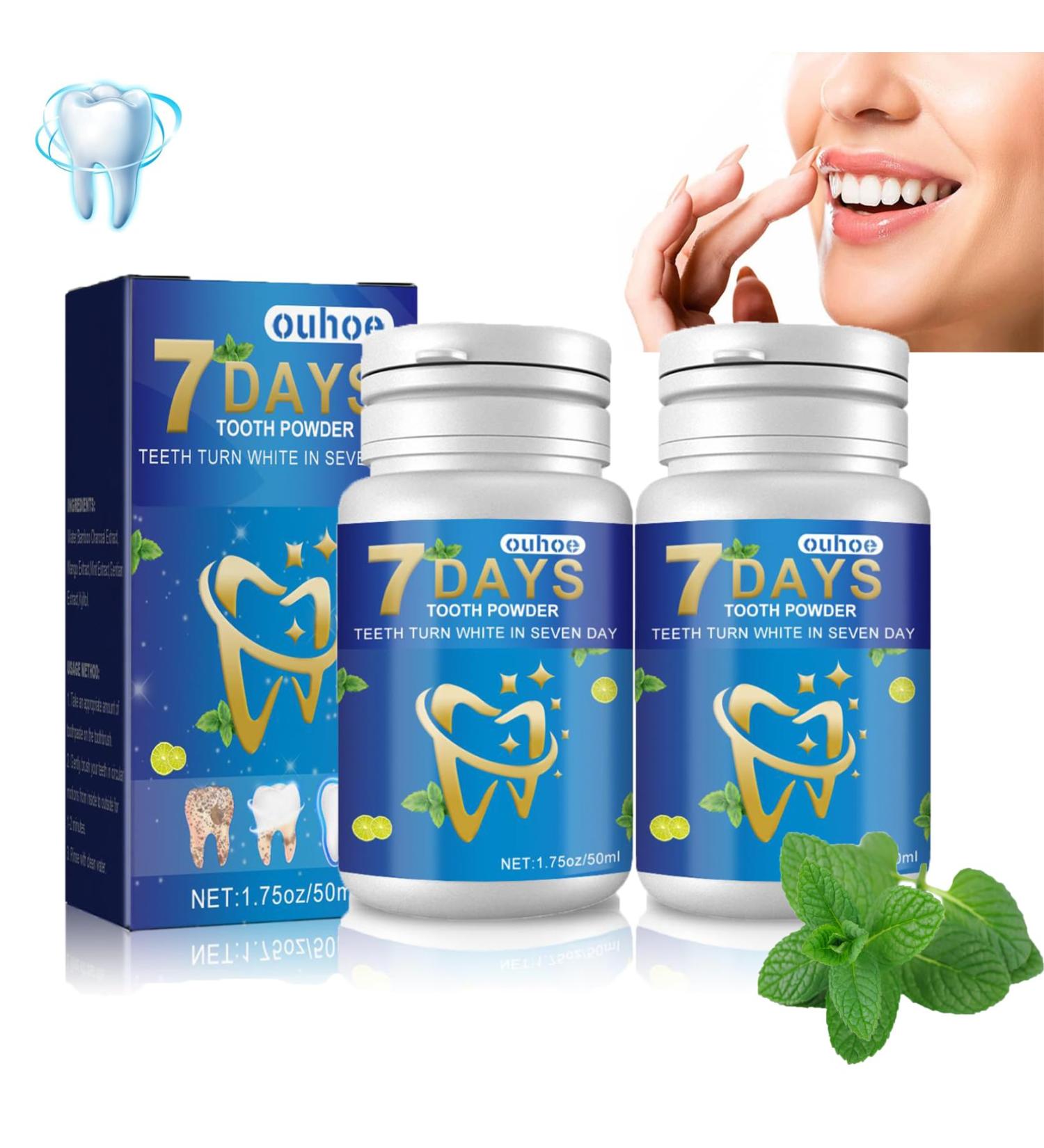 7 Days Tooth Whitening Powder (2 Pieces) - Effective Stain Removal & Refreshing Mint Taste - 50ml Bio Tooth Powder for Bright Smile - Buy Online on GoSupps.com