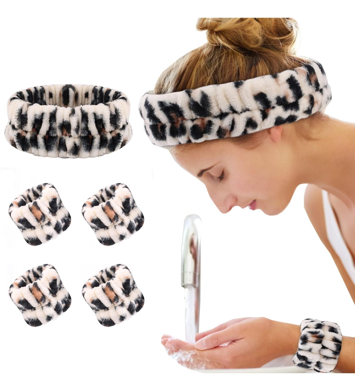 Yukago Leopard-1 Headband and Wristband Set - 5 Pack | Prevents Water Runoff, Ideal for Washing Face - Buy Online on GoSupps.com