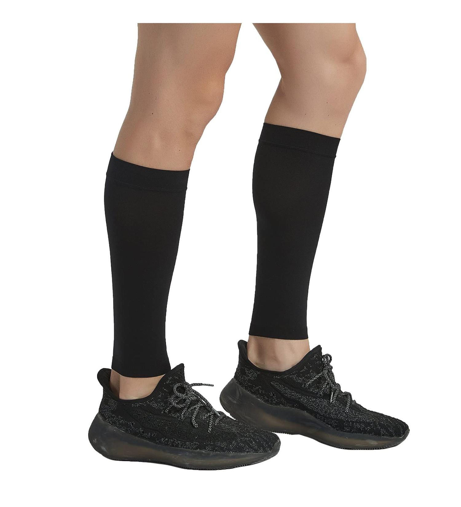 Copper Infused Calf Compression Sleeves 15-22 mmHg for Pain Relief - Running, Basketball, Travel - Large (Black, 1 Pair) - Buy Online on GoSupps.com