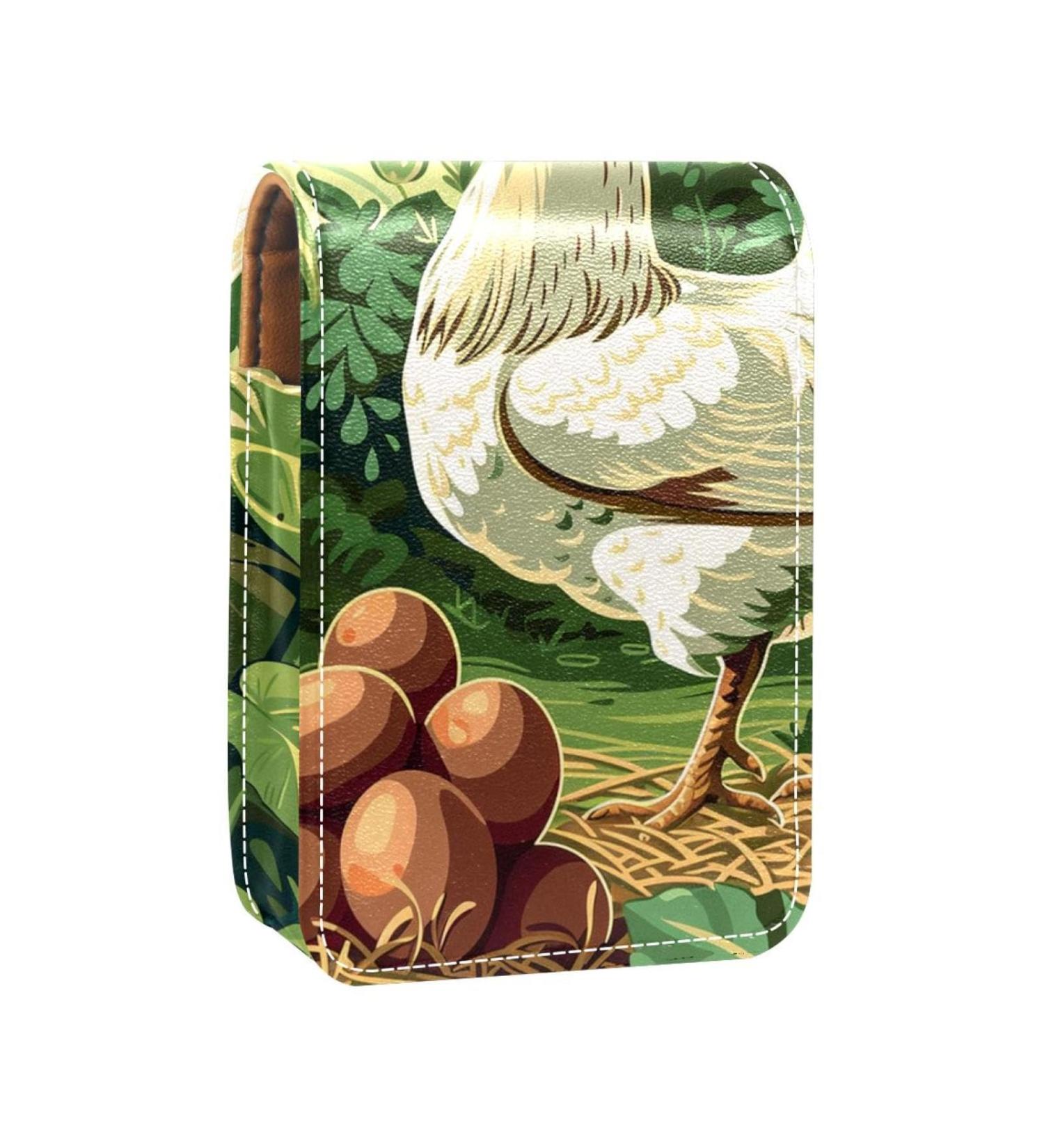 Travel Lipstick Organizer Case | Portable Makeup Bag with Mirror | Cartoon Hen Egg Farm Design - Buy Online on GoSupps.com