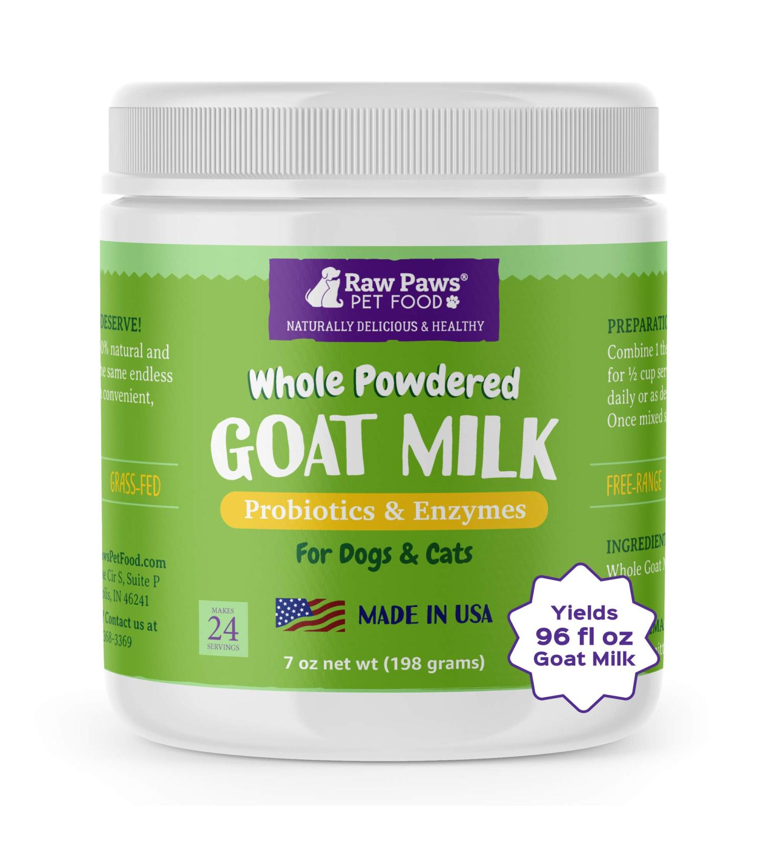 Raw Paws Frozen Raw & Powdered Goat Milk for Dogs & Cats - Made in USA - Milk Replacer for Puppies & Kittens - Goats Milk Supplement for Pets - Pet Food Topper & Enhancer Powder  7-oz/96-oz of Milk - Buy Online on GoSupps.com