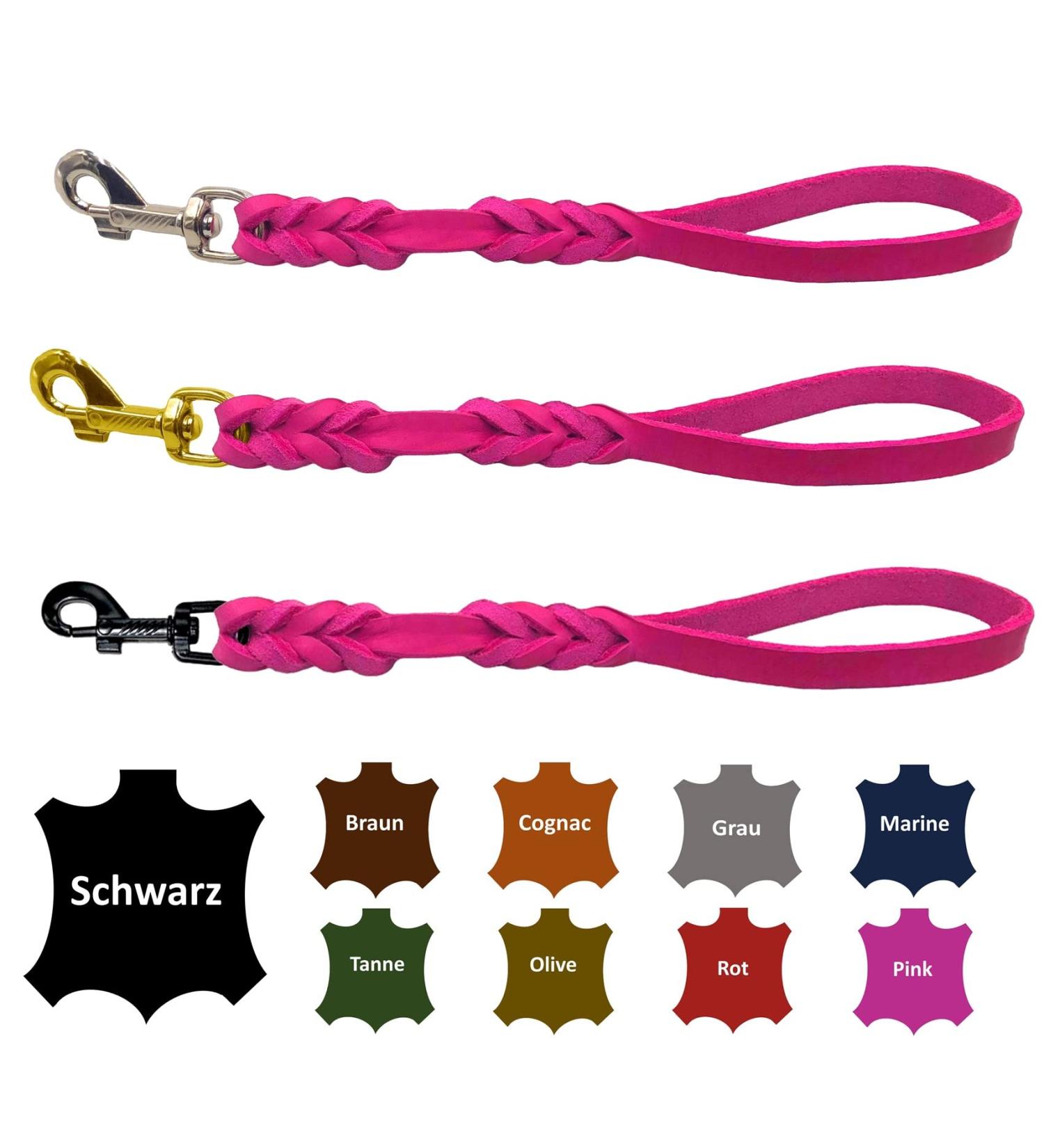 Dog liner/short guide leather hand broken for medium and large dogs (pink 40cm hook: stainless steel (silver)) 40cm hooks: stainless steel (silver) pink