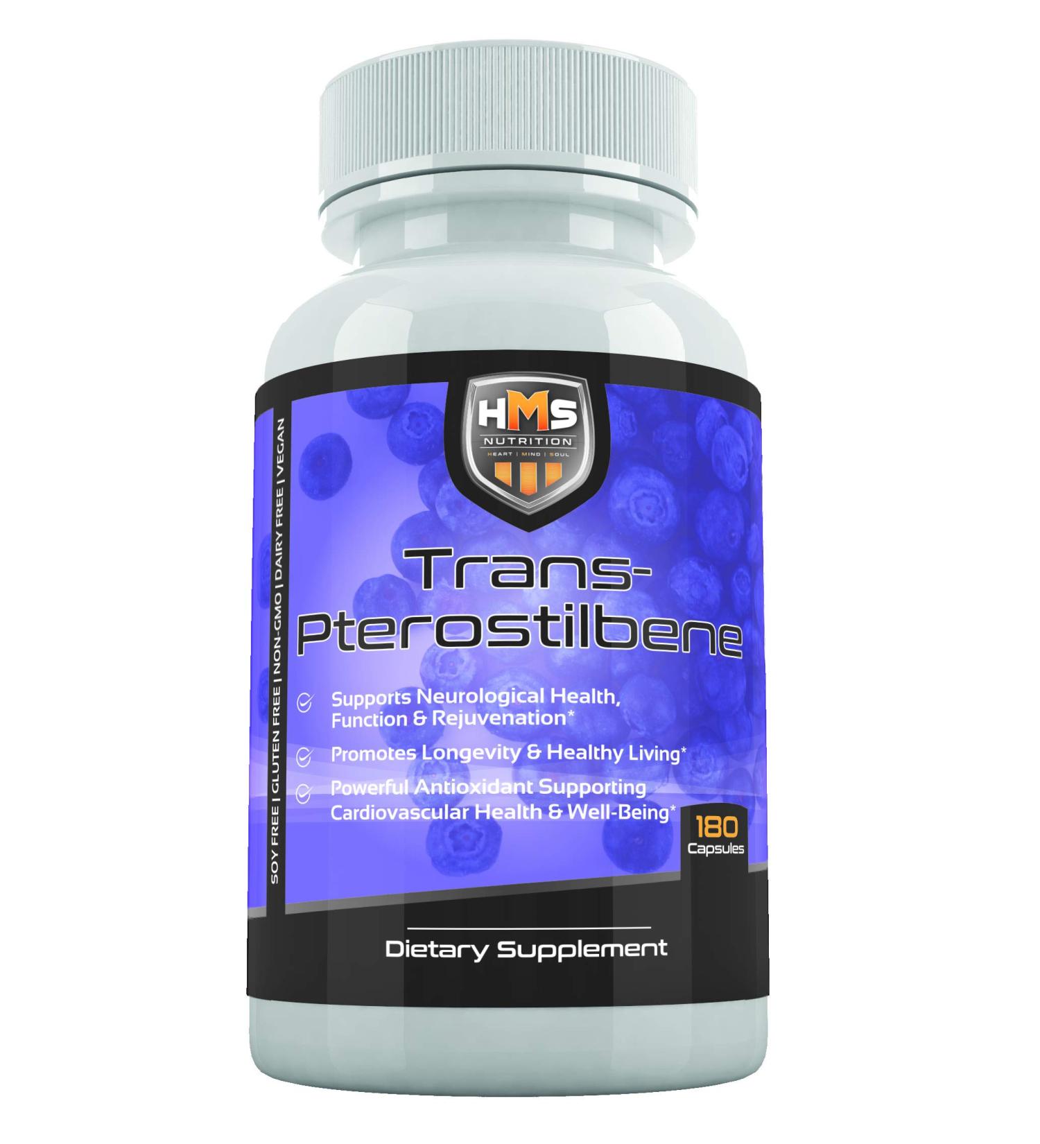HMS Nutrition Potent Trans-Pterostilbene 200mg - 180 Vegan Capsules | Antioxidant Supplement - Buy Online on GoSupps.com