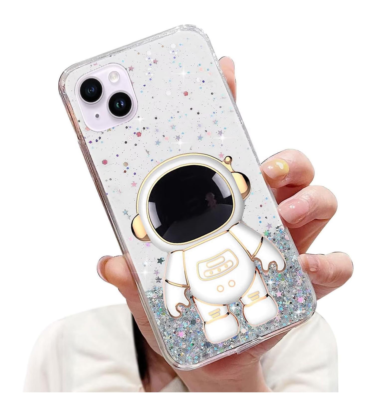 Tivenfezk Nadoli for iPhone 15 - Astronaut Hidden Stands Shell Caricature Glitter Soft Silicone Bling Transparent Protective Cover - Buy Online on GoSupps.com