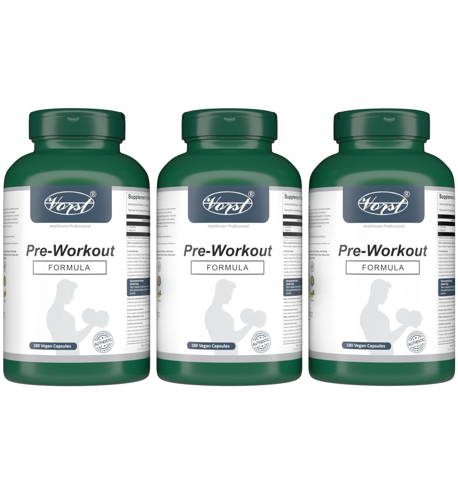 VORST Pre Workout Formula 3 x 180 Vegan Capsules | Nitric Oxide Supplement | Powder Pills | 3 Bottles 540 count (Pack of 1) - Buy Online on GoSupps.com