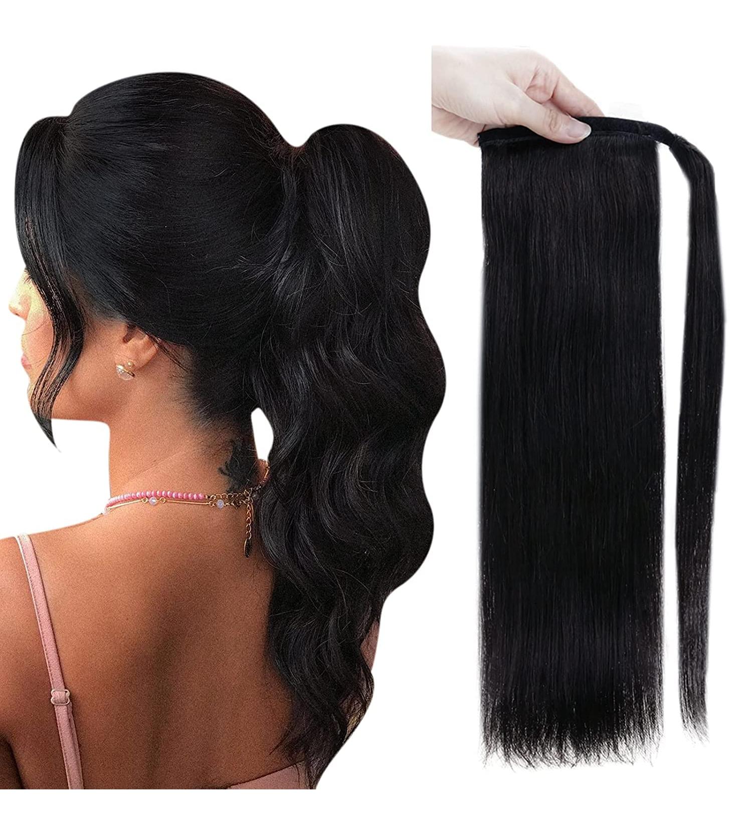 Ponytail Extensions No Claw Clip Full Shine Ponytail Human Hair Straight Wrap Around Ponytail Clip Balayage Color Ponytail Extensions 70Grams for Women(Black 12 inches 70g) 12 inches 70g Black - Buy Online on GoSupps.com