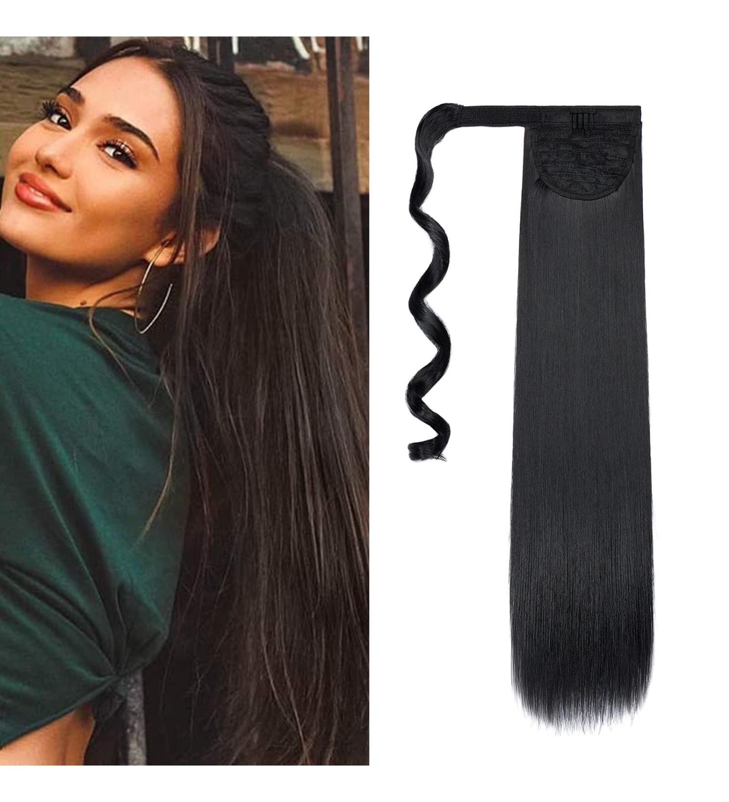 Cybelleza Straight Ponytail Extension Long Wrap Around Ponytails 22 inch Clip in Hair Extensions Hairpiece Synthetic for Women 105g Black 22" Black - Buy Online on GoSupps.com
