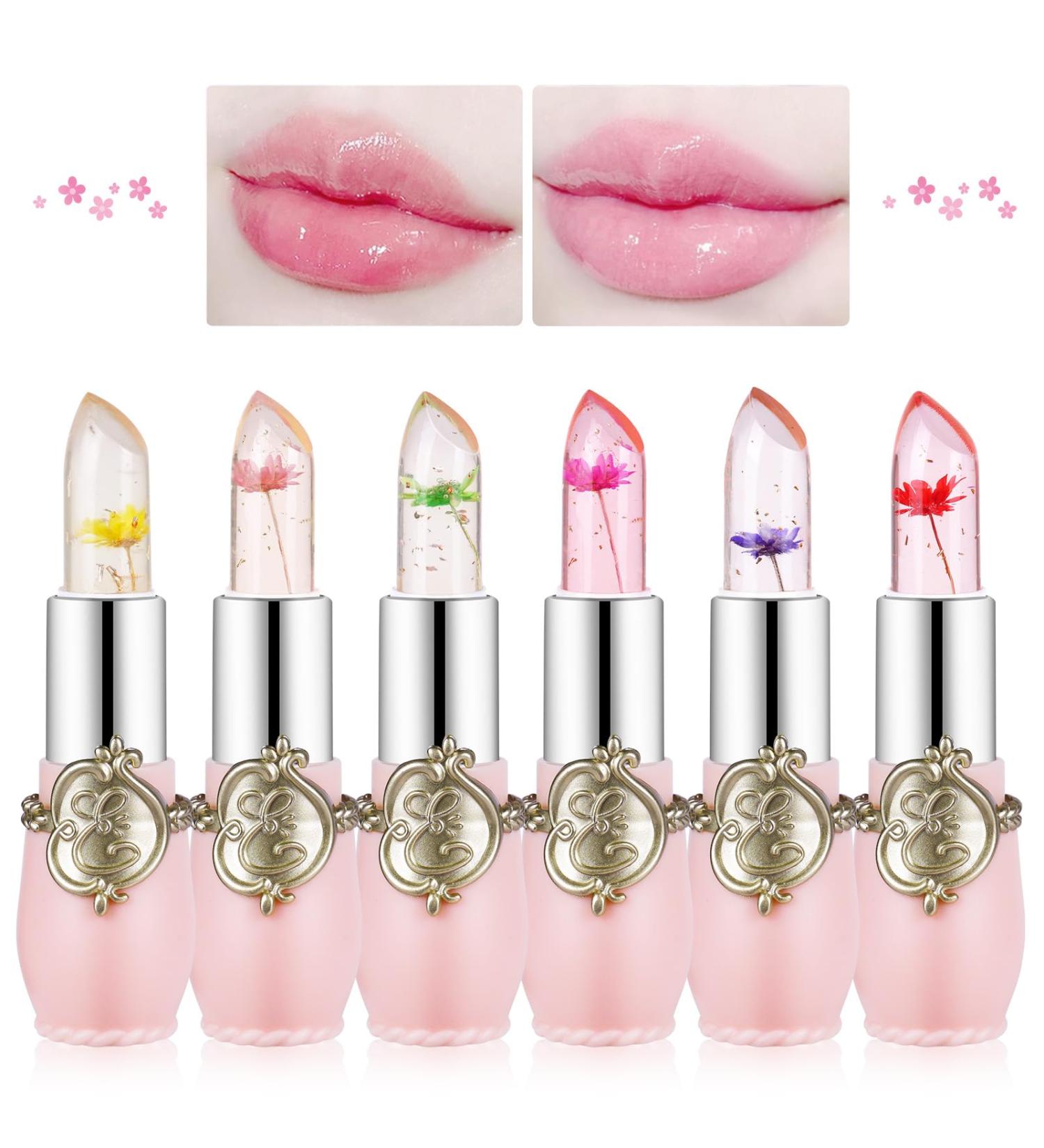 LOPHE Clear Flower Jelly Lipstick 6Pcs Magic Temperature Color Change Lip Balm Long Lasting Moisturizing Lip Gloss Set Nutritious Crystal Lip Stick Makeup Set Great Gift for Women and Girl 6 Pcs - Buy Online on GoSupps.com