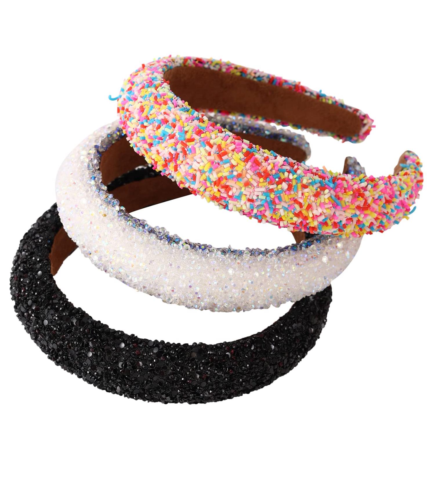 3Pcs Rhinestone Padded Headbands for Women - Wedding, Birthday, Prom, Pageant - Hair Accessories - Black, White, Multicolour - Buy Online on GoSupps.com
