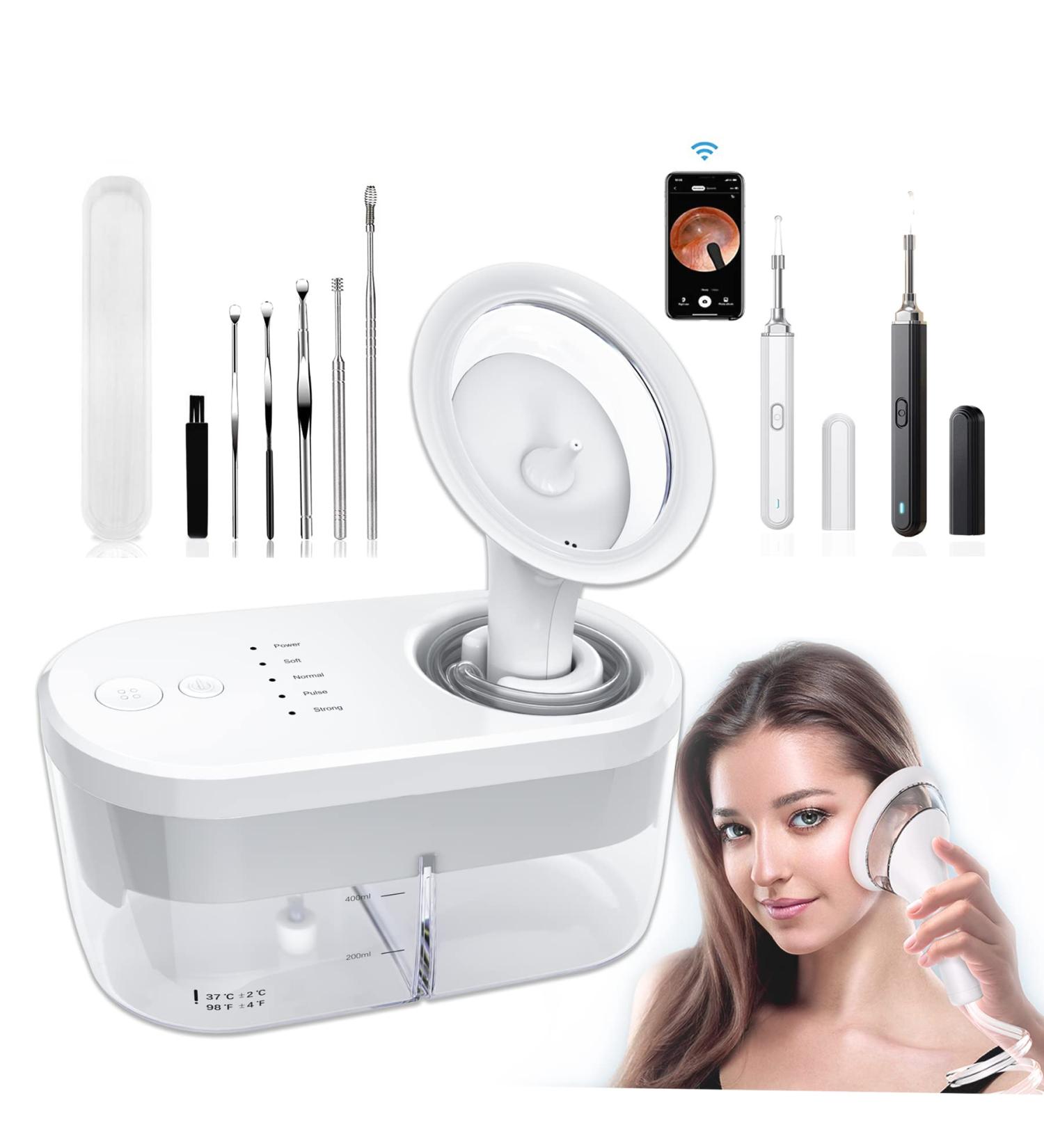 SMERPHOX Electric Ear Wax Removal Tool - Safe Ear Irrigation Kit with Sewage System | Ear Cleaning Camera Otoscope for Adults & Kids - Buy Online on GoSupps.com
